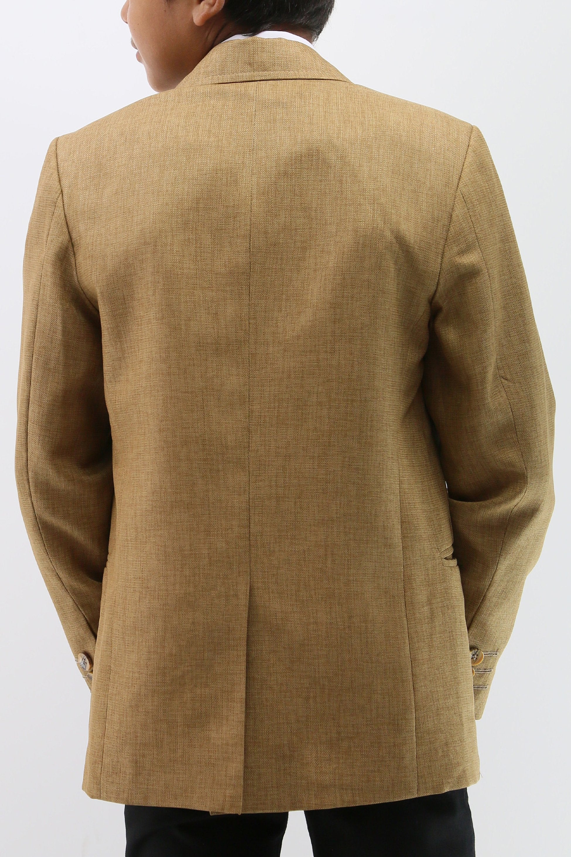 Boys' Formal Tan Brown Textured Blazer Jacket - Mustard Brown