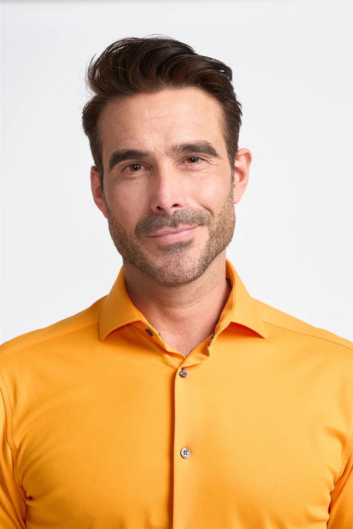 Men's Cotton Slim Fit Long Sleeve Shirt - ASHLEY - Flame Orange