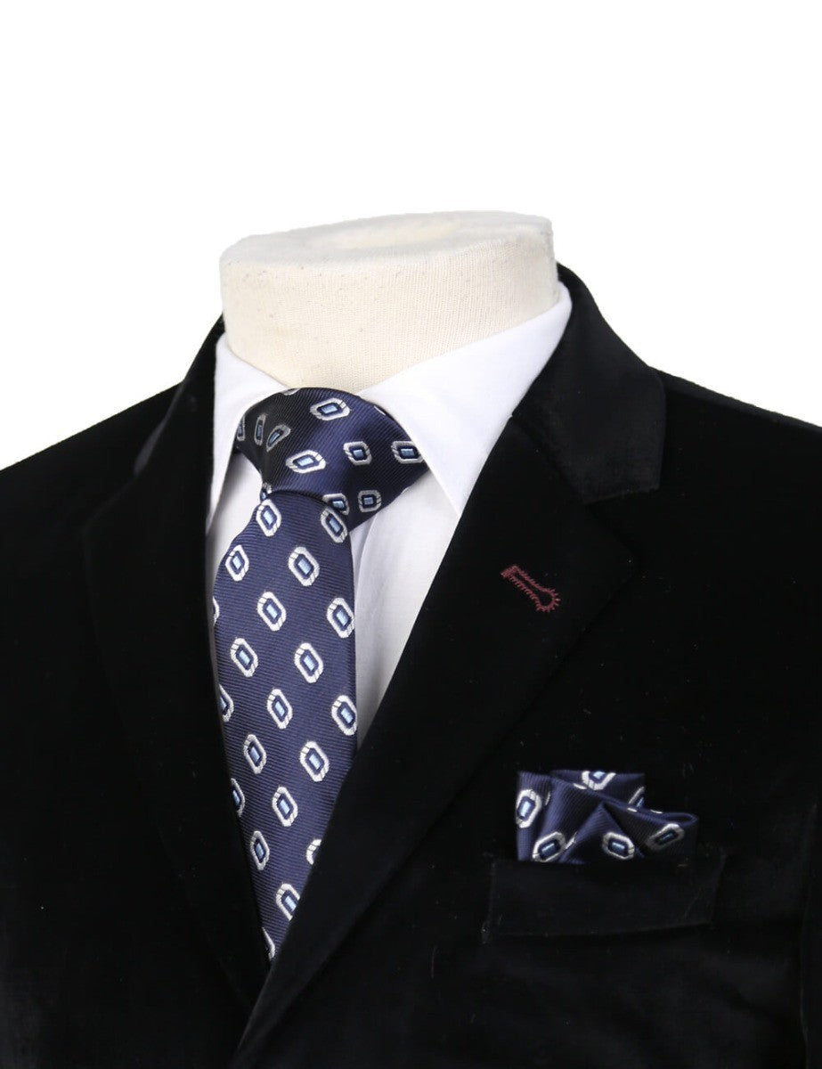 Boys Mixed Pattern Formal Tie & Hankie Set - Navy Blue