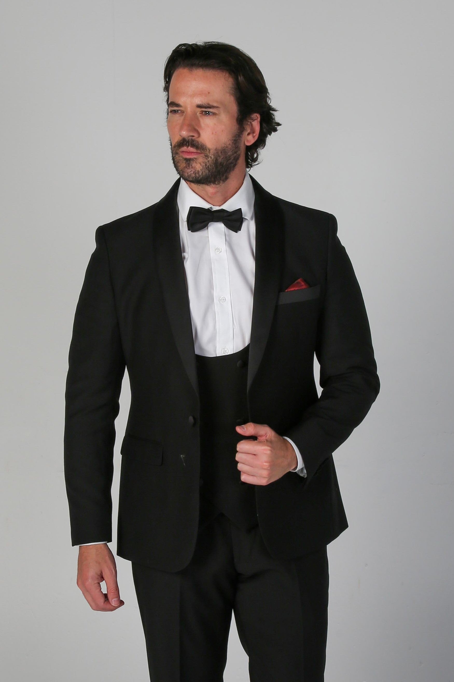 Men's Black Tailored fit Tuxedo Dinner Suit - FORD - Black