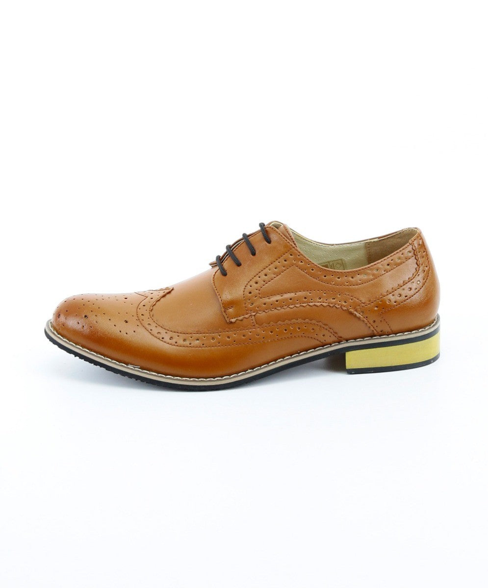 Men's Lace Up Leather Wingtip Brogue Shoes - Tan Brown