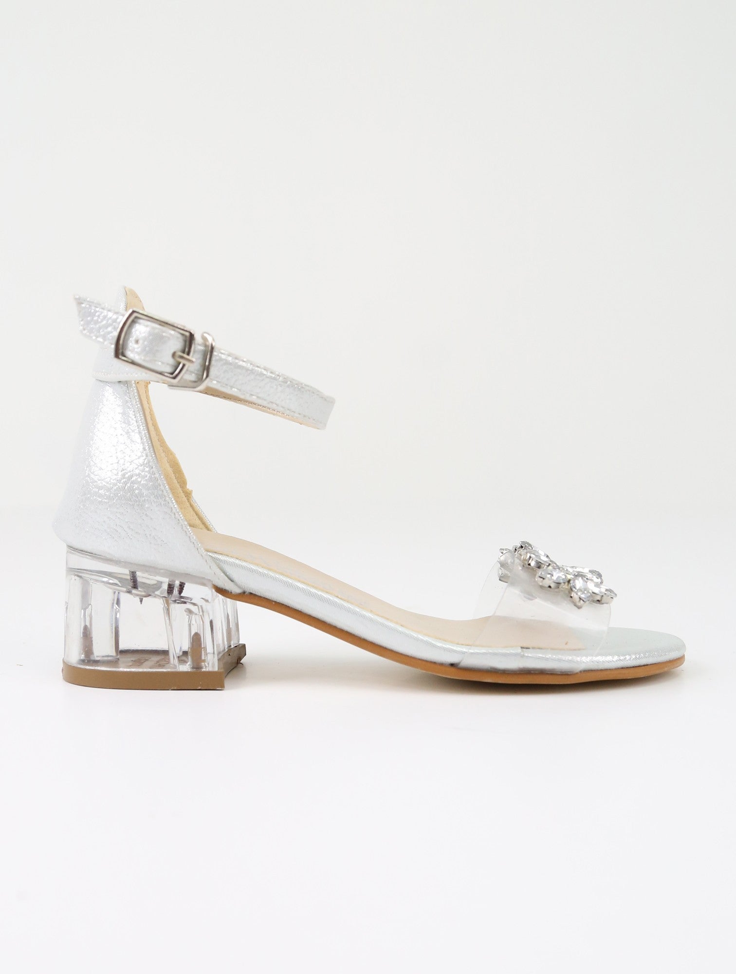 Girls Ankle-Strap Block Heels Sandals - WAKKO - Silver