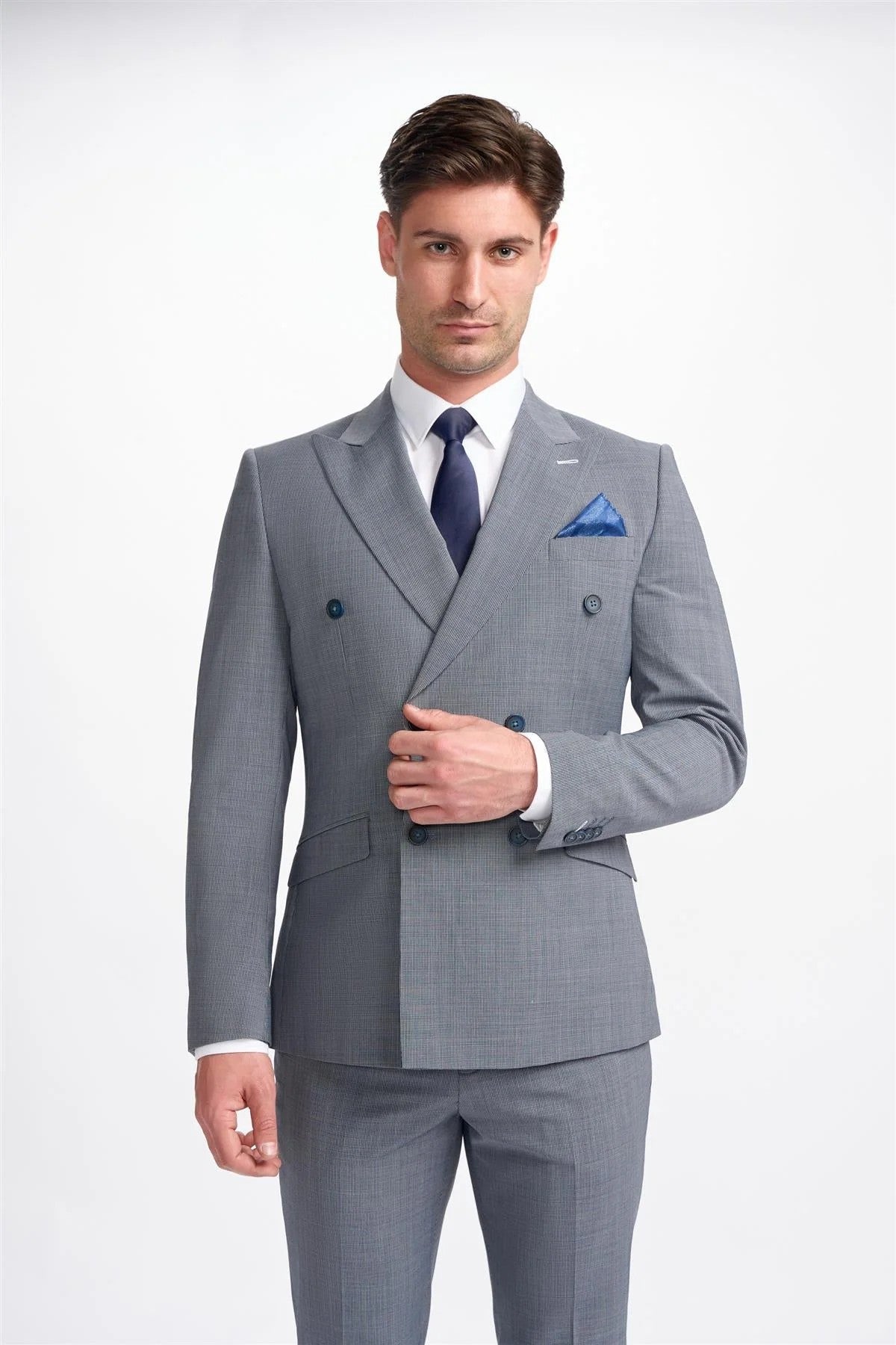 Men’s Grey Blue Puppytooth Suit – BOND D/B - Blue Grey