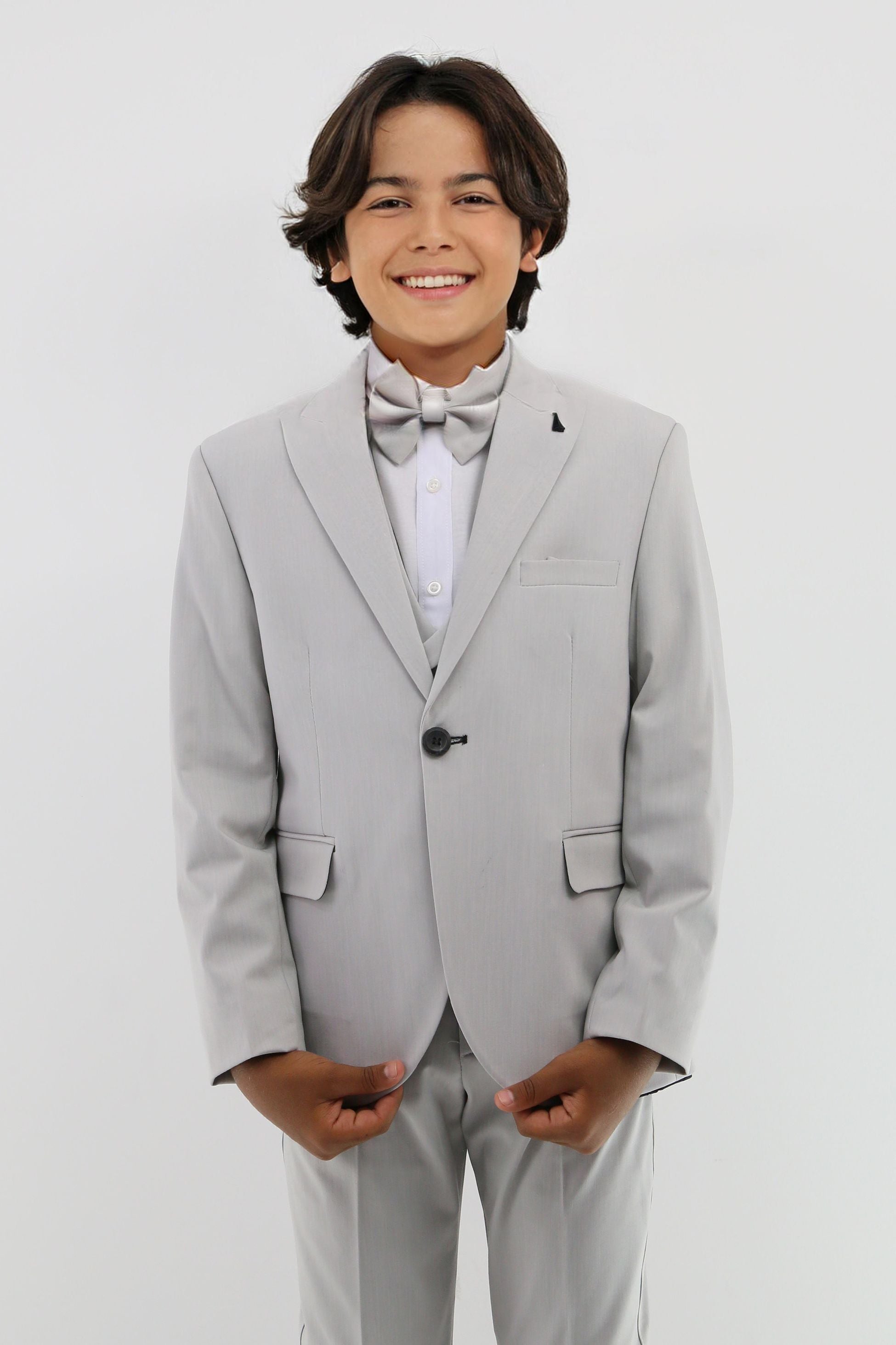 Boys Suit with Double Breasted Waistcoat 6 PC Set - Slate Grey