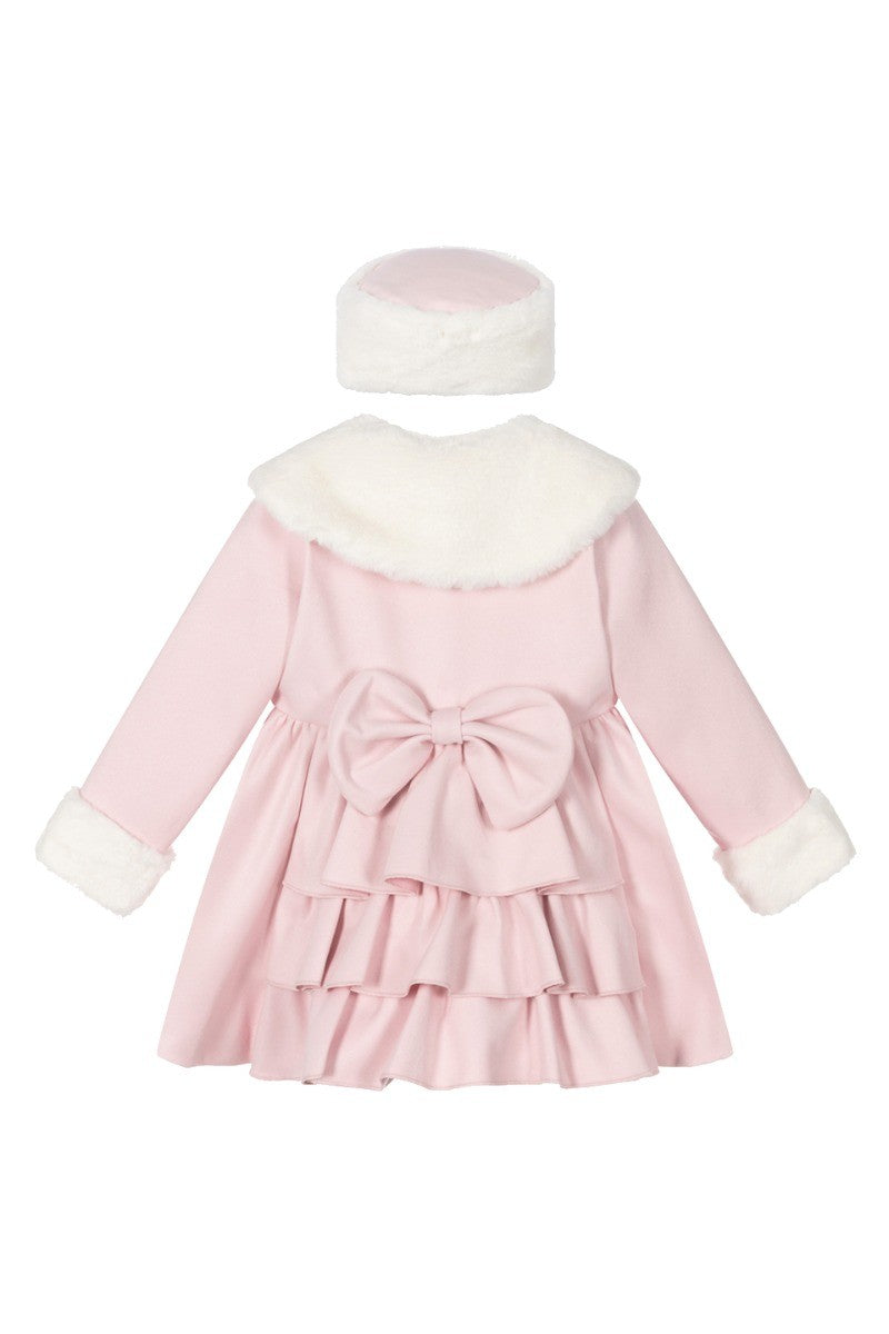 Girls Fur Midi Dress Coat 2 Piece Set - Pink