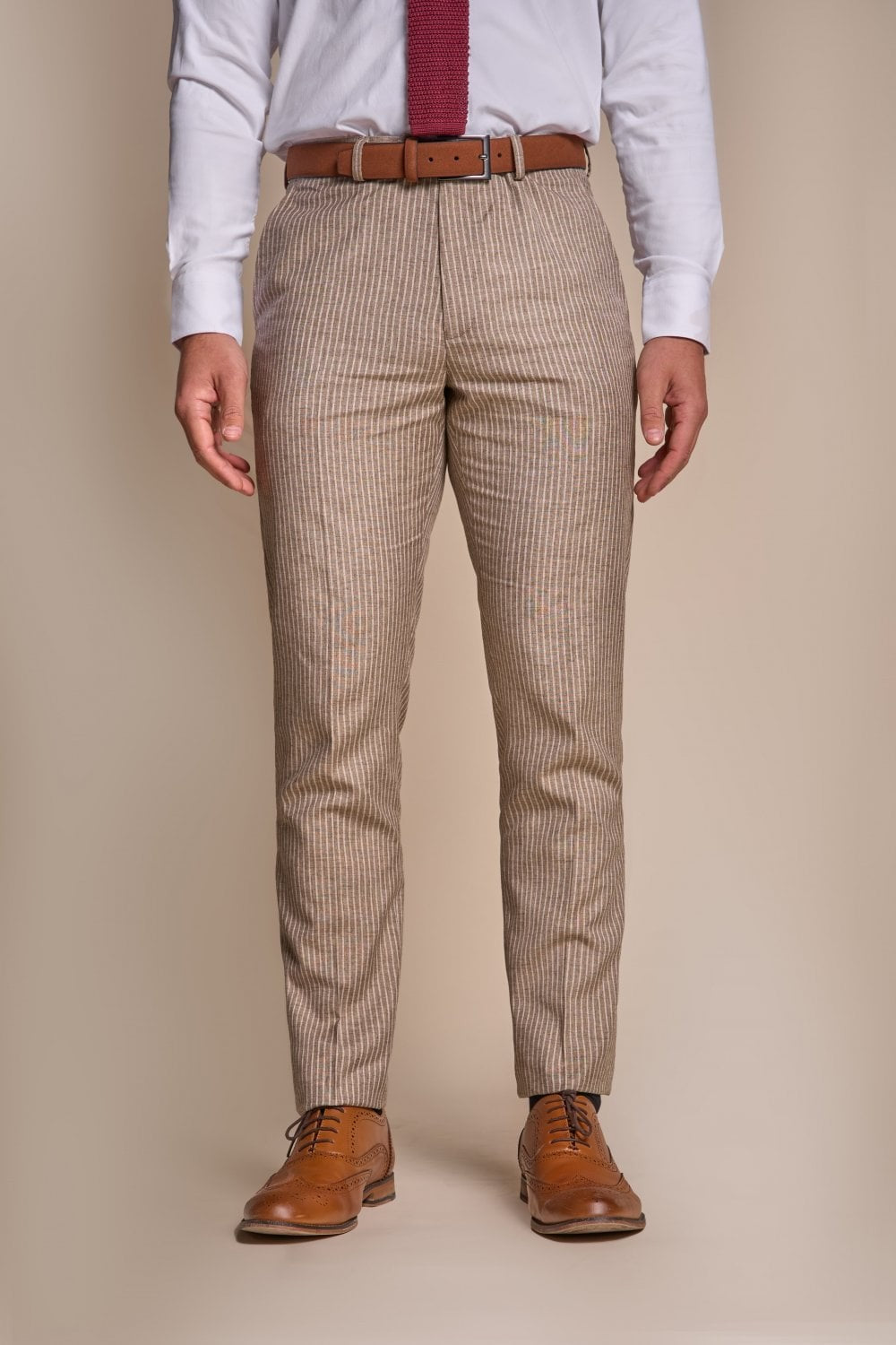 Men’s Slim Fit Pinstripe Beige Suit – KRAKEN Sand - Sand Beige