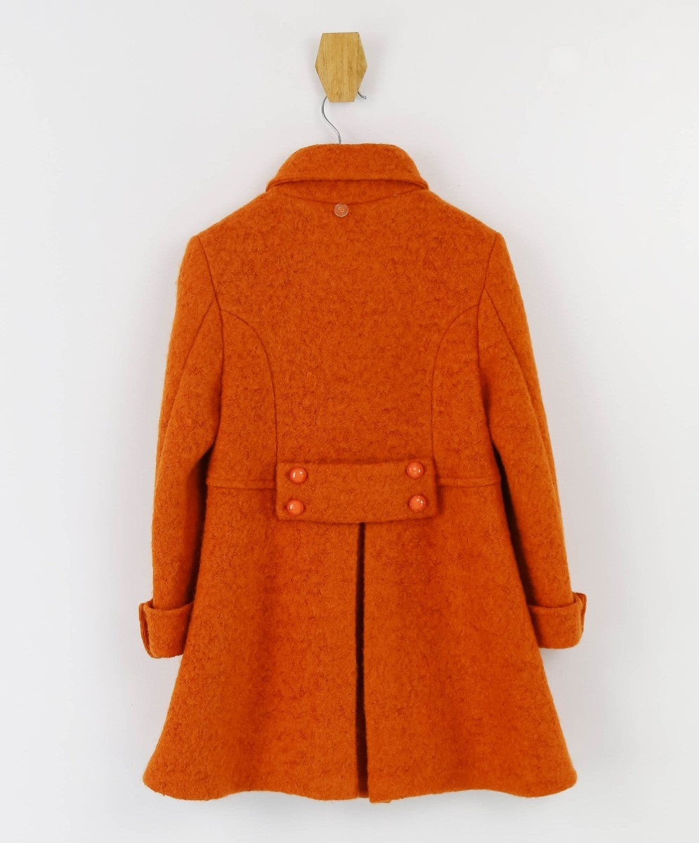 Girls Wool Double-Breasted OverCoat Set - ELIZABETH - Brick Orange