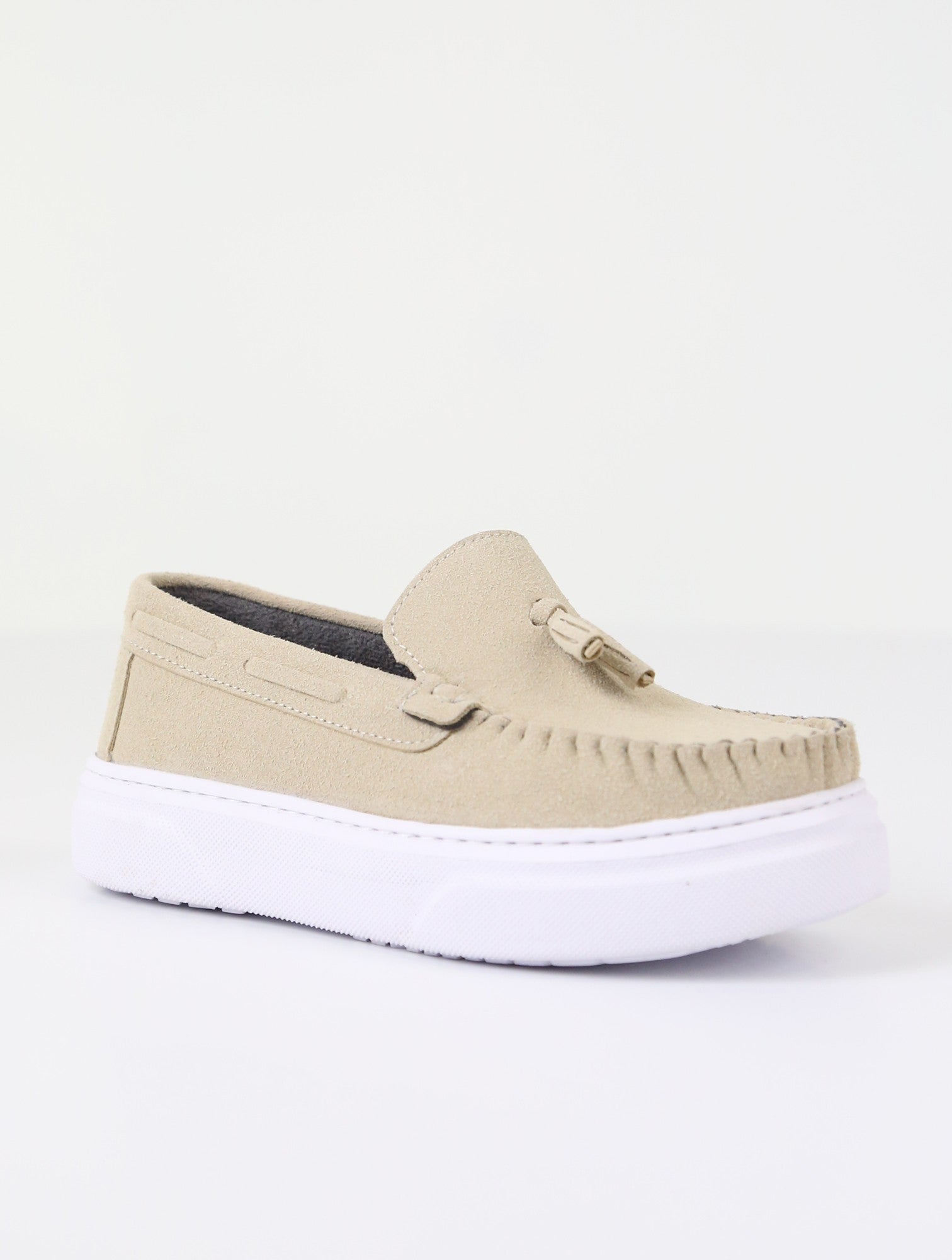 Boys Suede Slip-On Thick Sole Loafers - URBAN - Beige