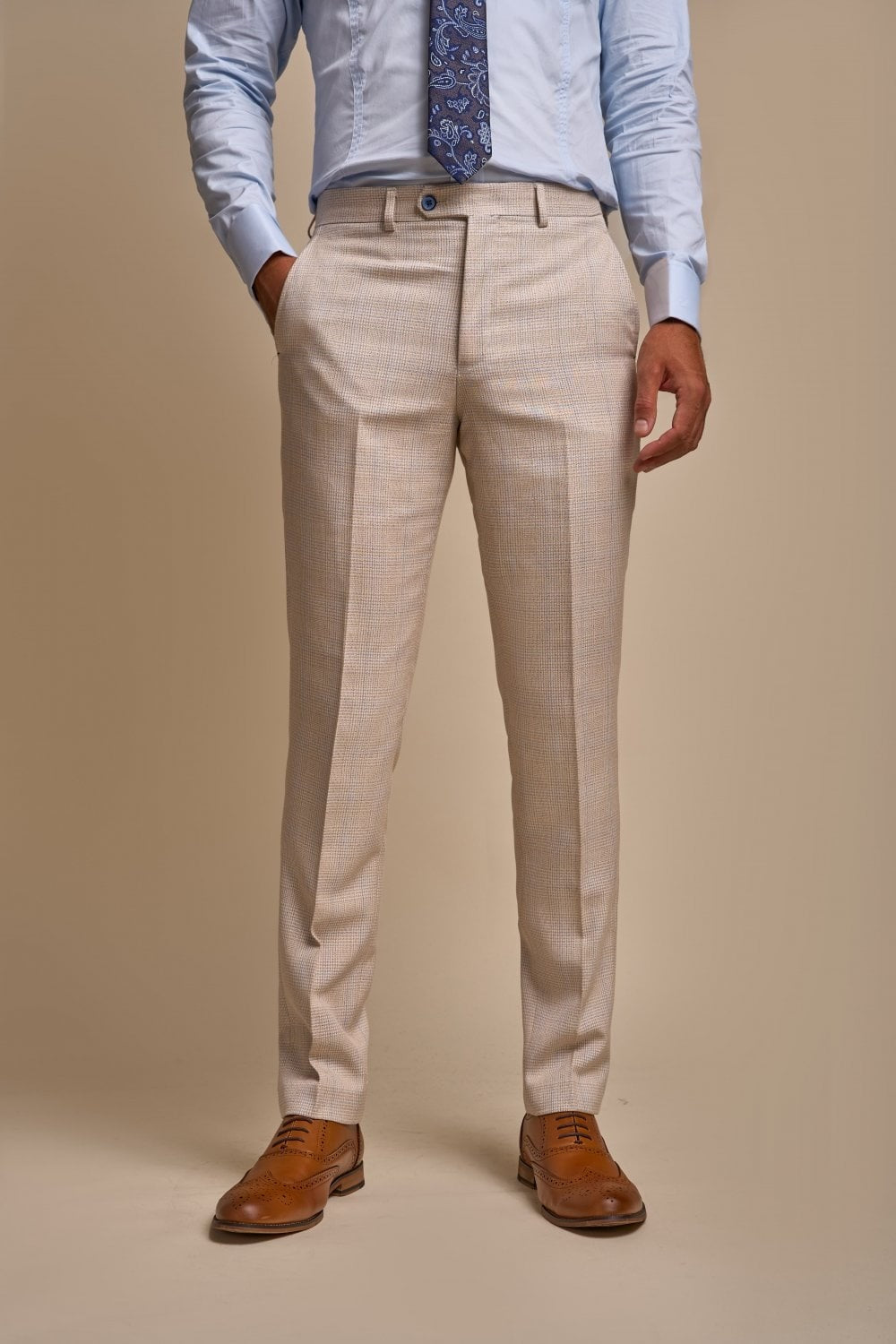 Men's Tweed Houndstooth Check Slim Fit Suit - CARIDI Trousers Lenght Option - Cream - Ivory