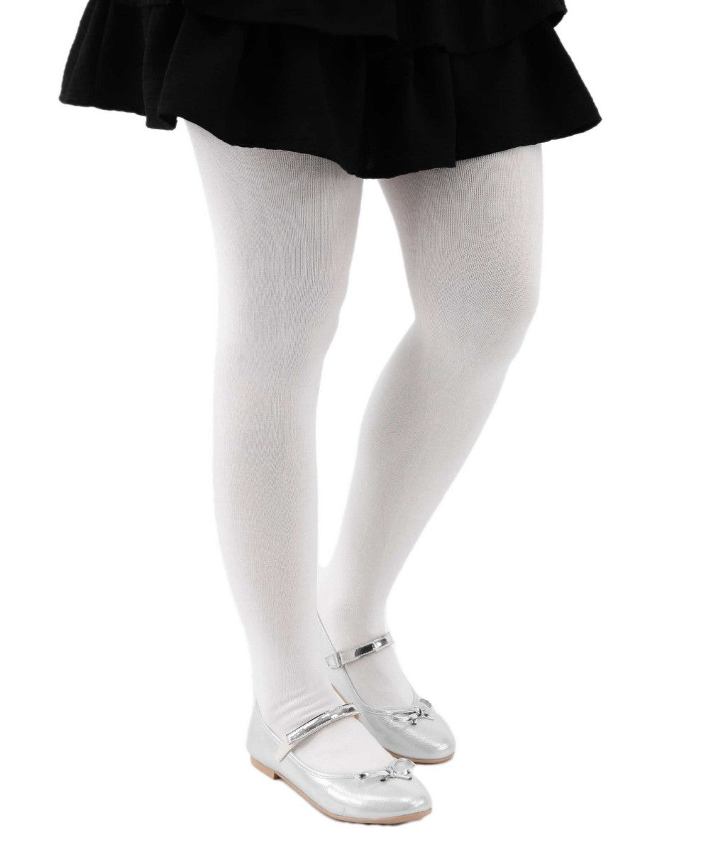 Girls Fleece Footed Ultra Soft Opaque Tights - White