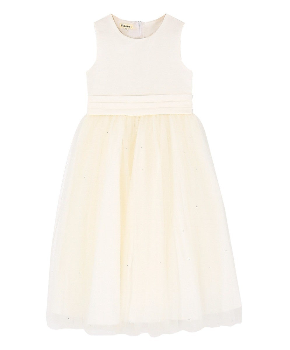 Flower Girls Sleeveless Tulle Communion Dress - Ivory