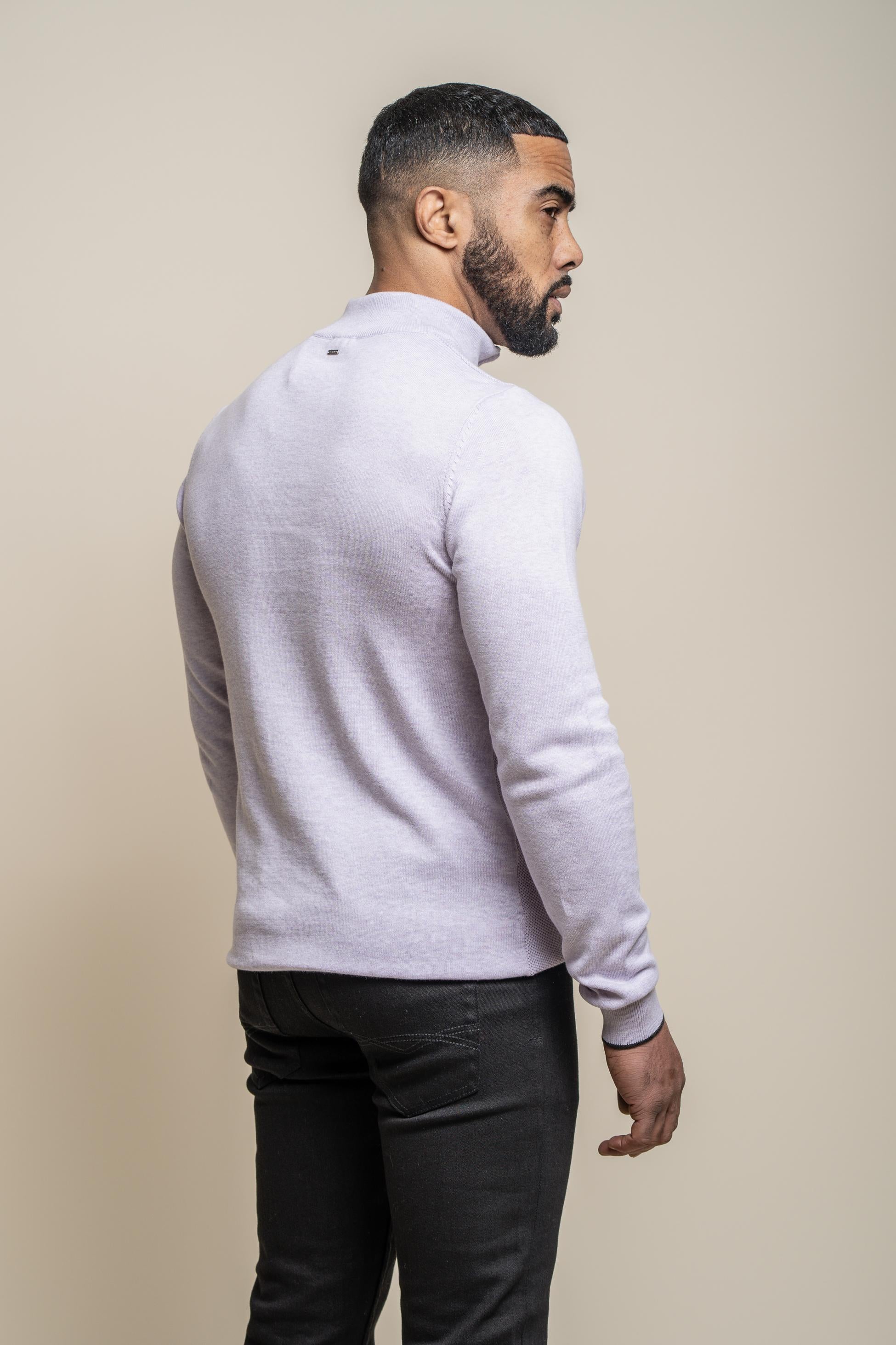 Men's Half Zip Knit Cotton Pullover - KYLE - Lavender