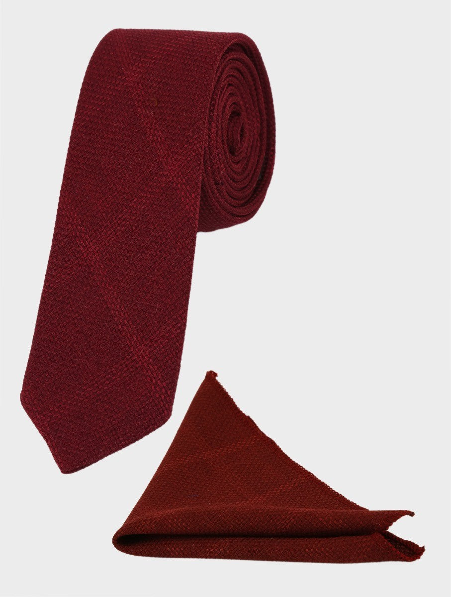 Boys Tweed Windowpane Check Cotton Waistcoat - Burgundy