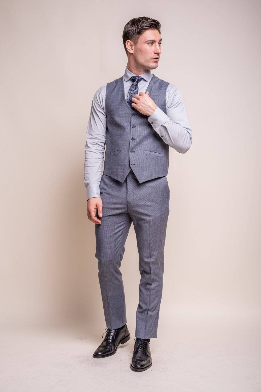 Men's Wool Blend Slim Fit Suit - BOND - Puppytooth Grey