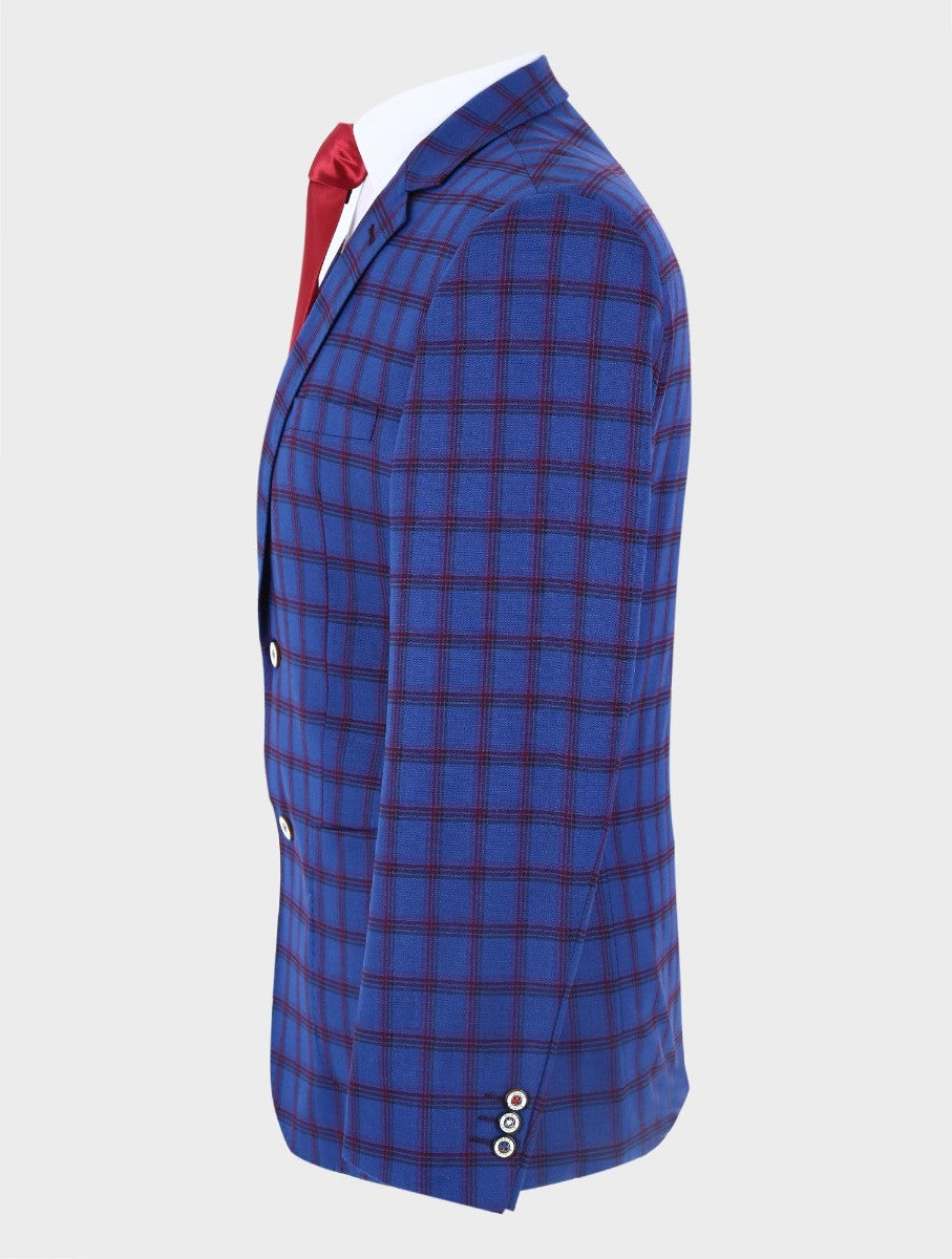 Men's Slim Fit Windowpane Check Blazer - COSTELLO - Navy Blue