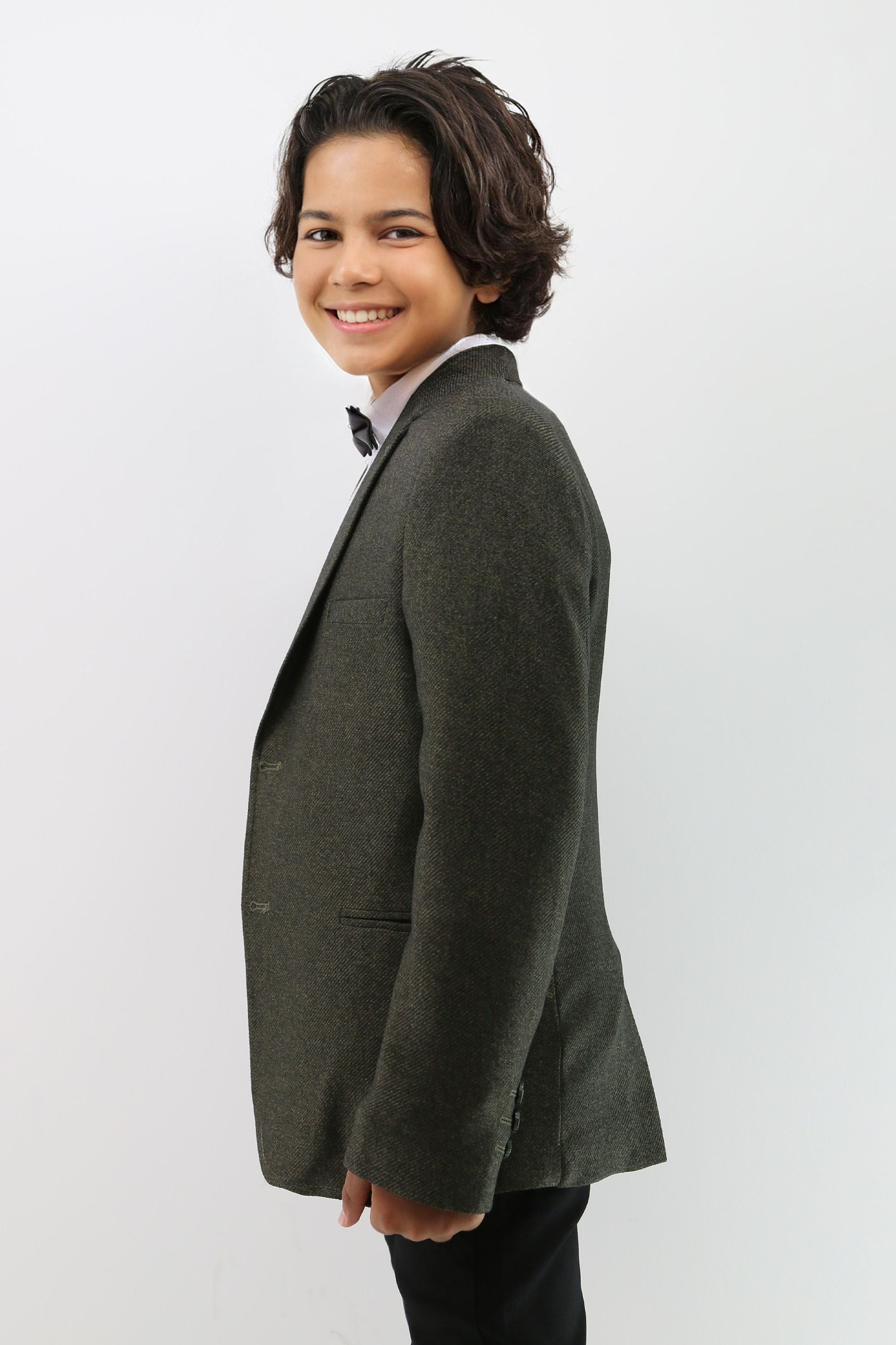 Boys Formal Textured Blazer Jacket - Khaki Green