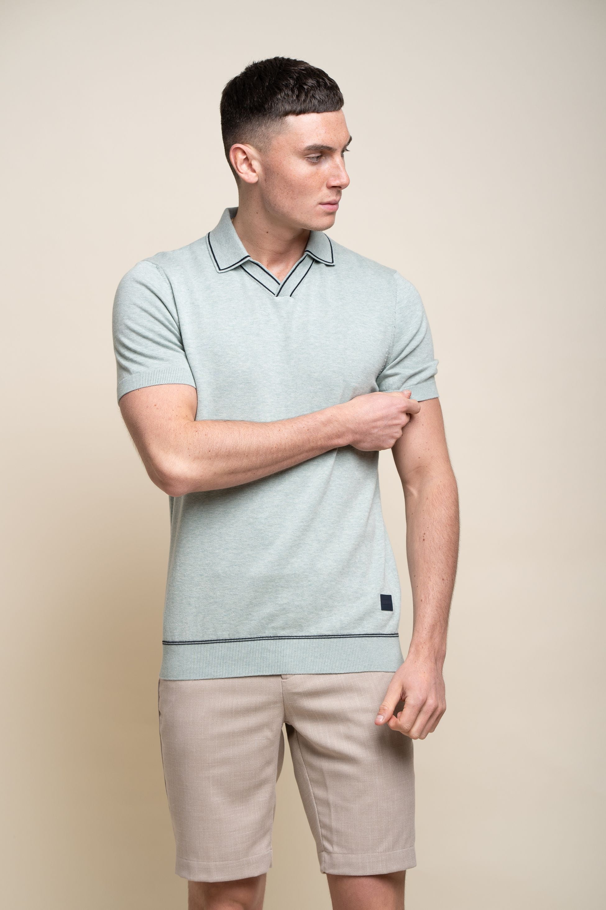 Men's Cotton Knitted Short Sleeve Polo T-shirt - SEPPI - Almond Green