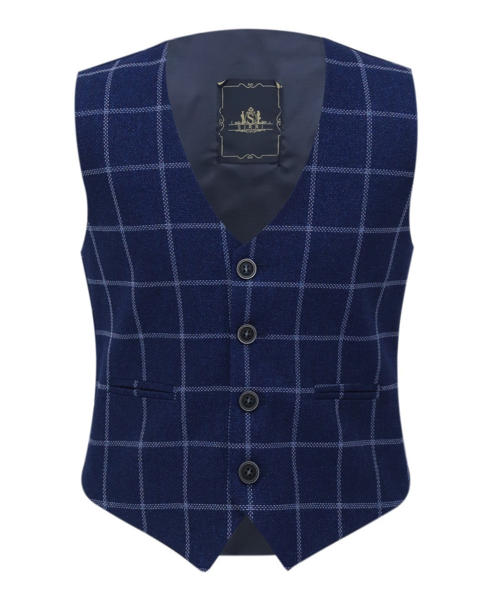 Boys Tweed Check Cotton Waistcoat Set - Navy Blue