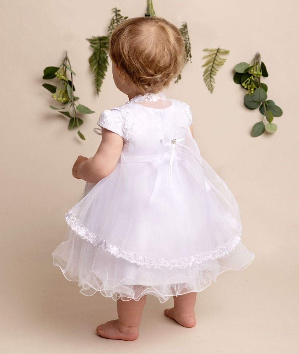 Baby Girls White Tulle Christening Dress Set - FAITH - White