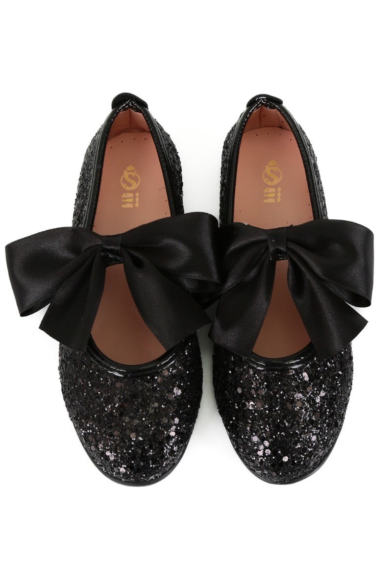 Girls Sequin Ballerina Flat Pumps - LOLA - Black