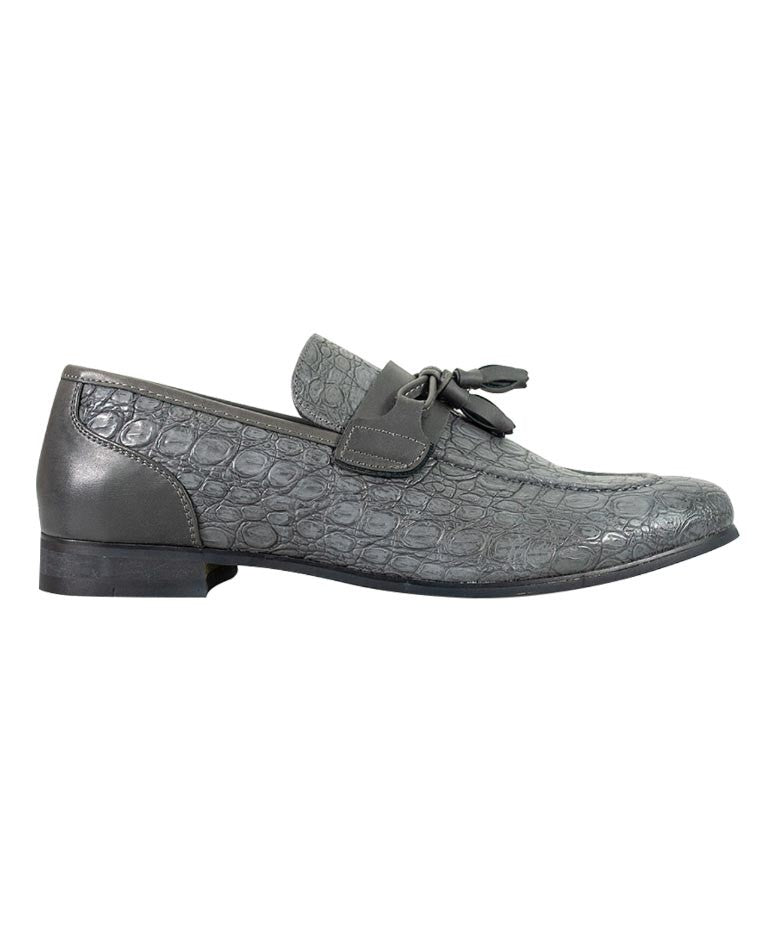 Men's Crocodile Embossed Tassel Loafers- BRINDISI - Grey