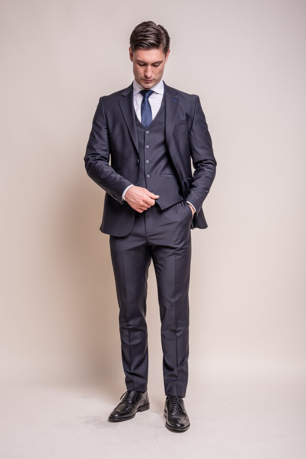 Men's Wool Blend Slim Fit Suit - BOND - Midnight Blue