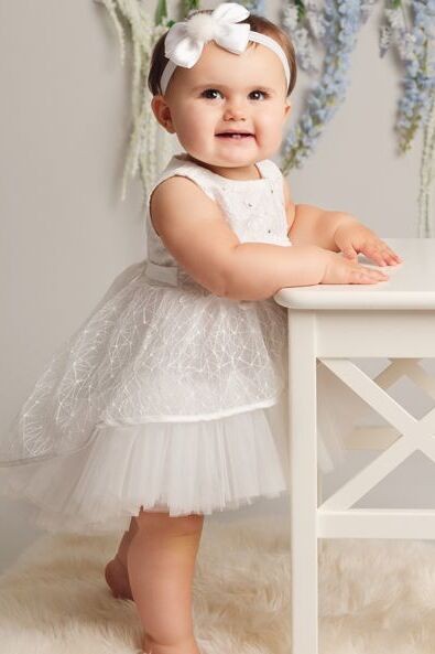 Baby Girls High-Low Sheer Overlay Lace Dress - ANNIE - Ivory