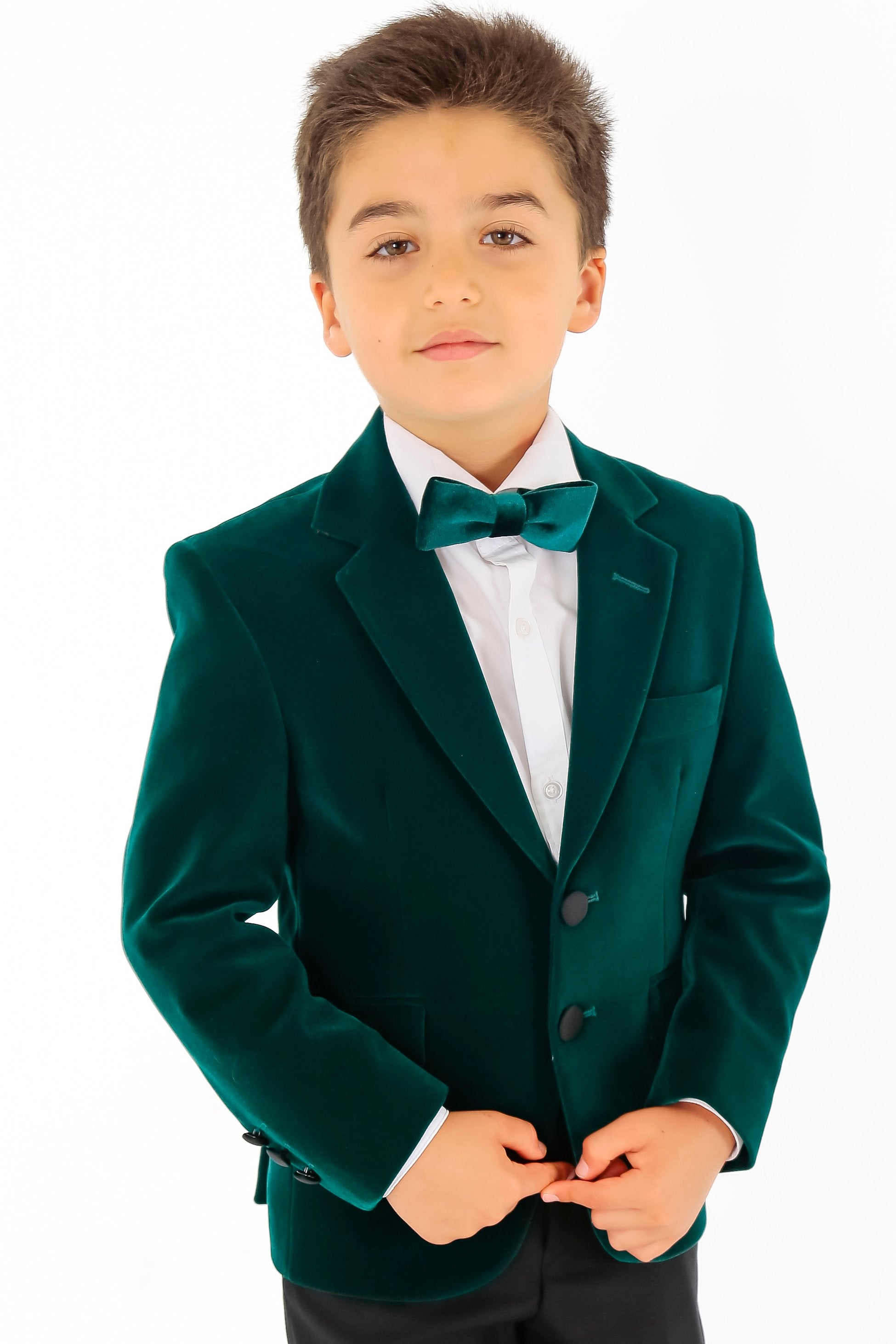 Boys Velvet Slim Fit Formal Blazer - Hackney - Dark Green