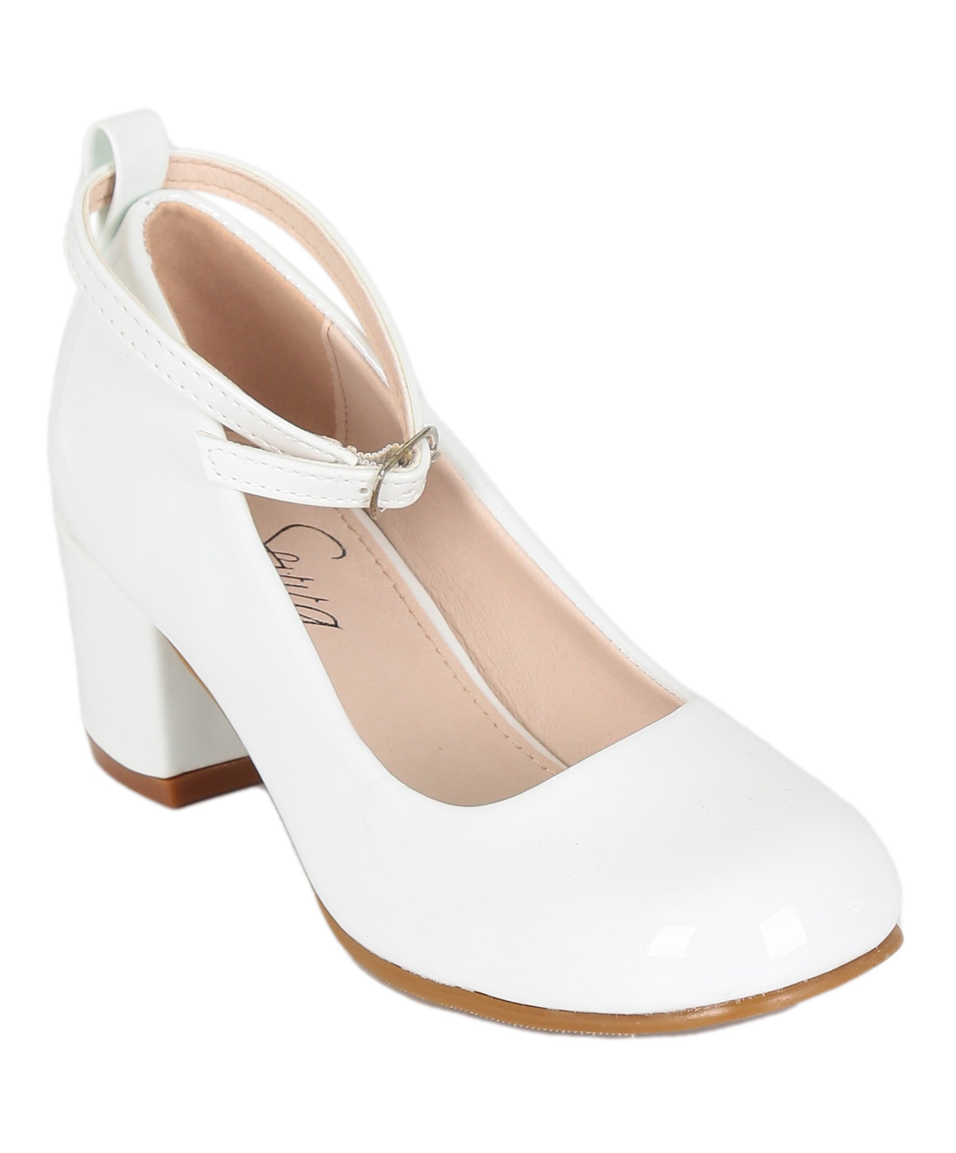 Girls' Mary Jane High block Heal Patent Dresss shoes - JULIA - White