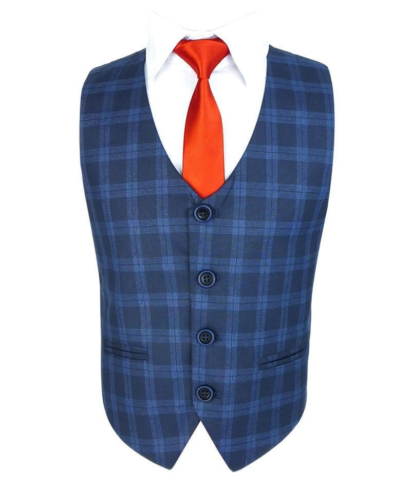 Boys Windowpane Check Tweed Tailored Fit Suit - Dark Blue