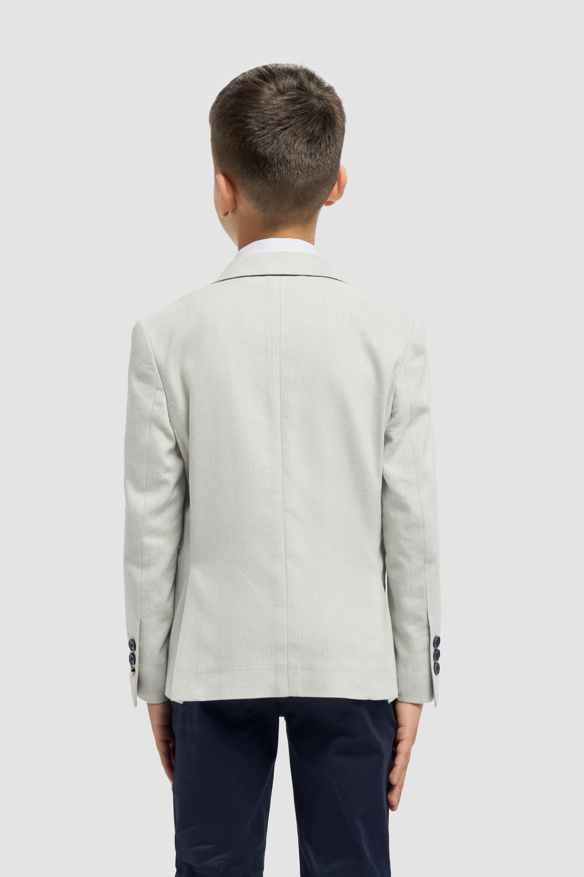 Boys’ Patch Pocket Linen Herringbone Blazer- Luigi - Slate Grey