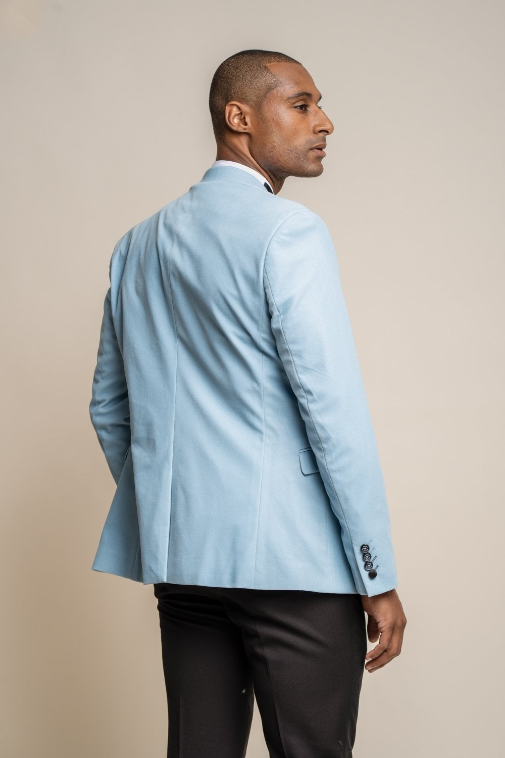 Men's Slim Fit Velvet Tuxedo Blazer - ROSA - Sky Blue