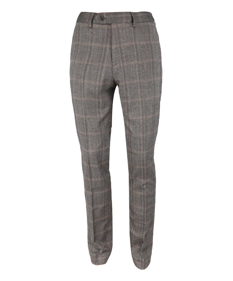 Men's Slim Fit Tweed Check Retro Suit - Connall Brown - Brown