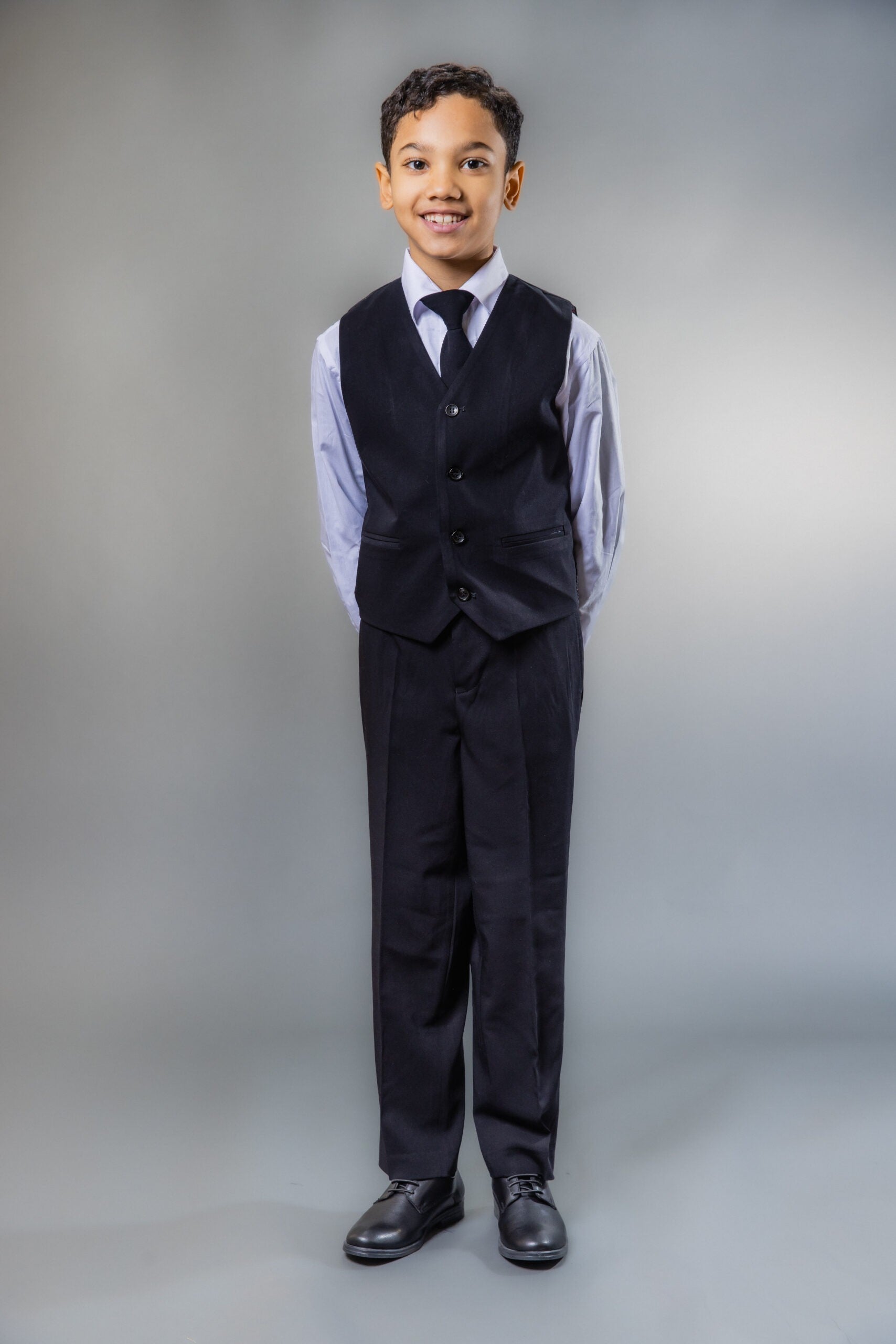 Boys Tailored Fit Husky 5 Pieces Suit Set - Black