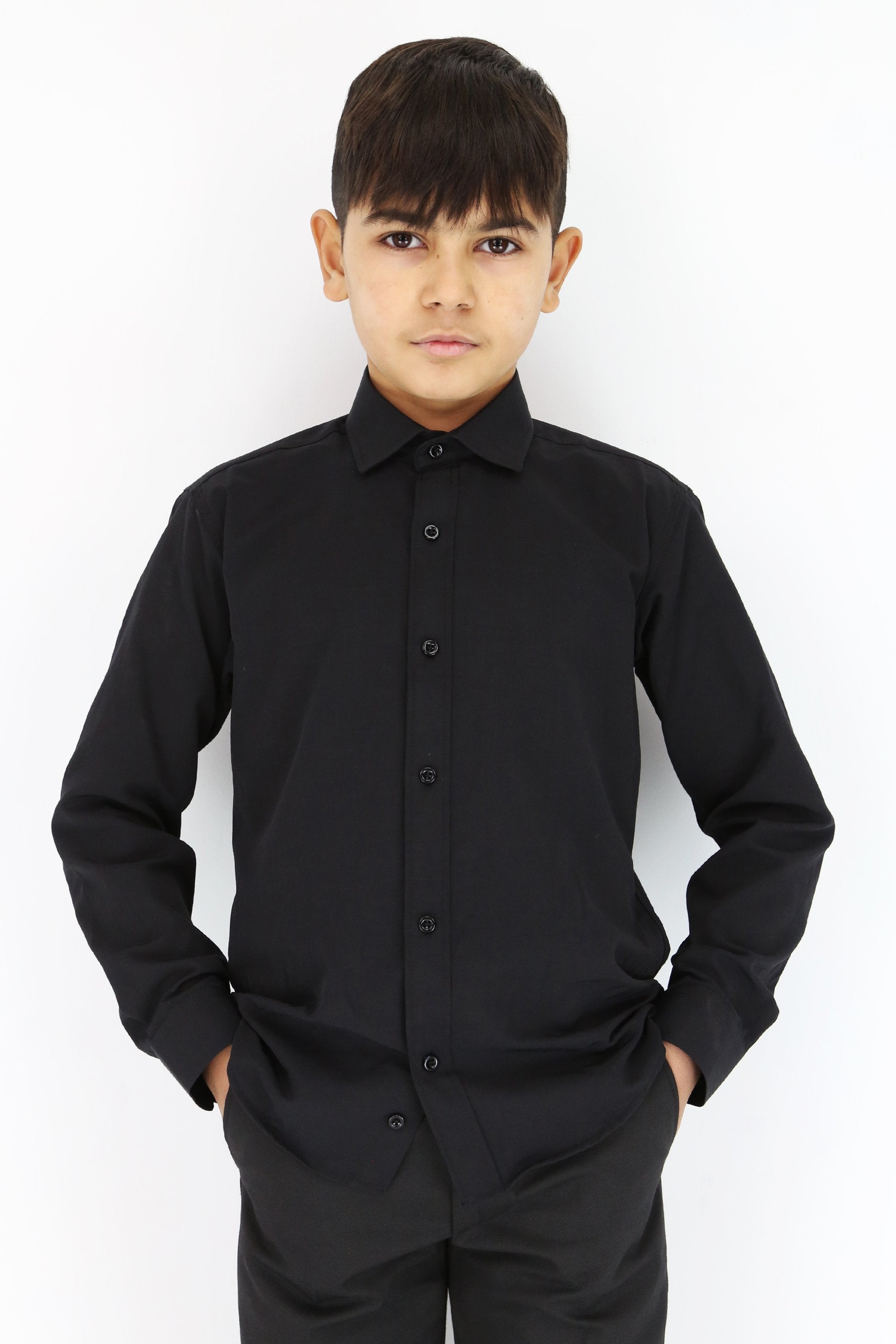 Boys Slim Fit Classic Cotton Blend Shirt - Black