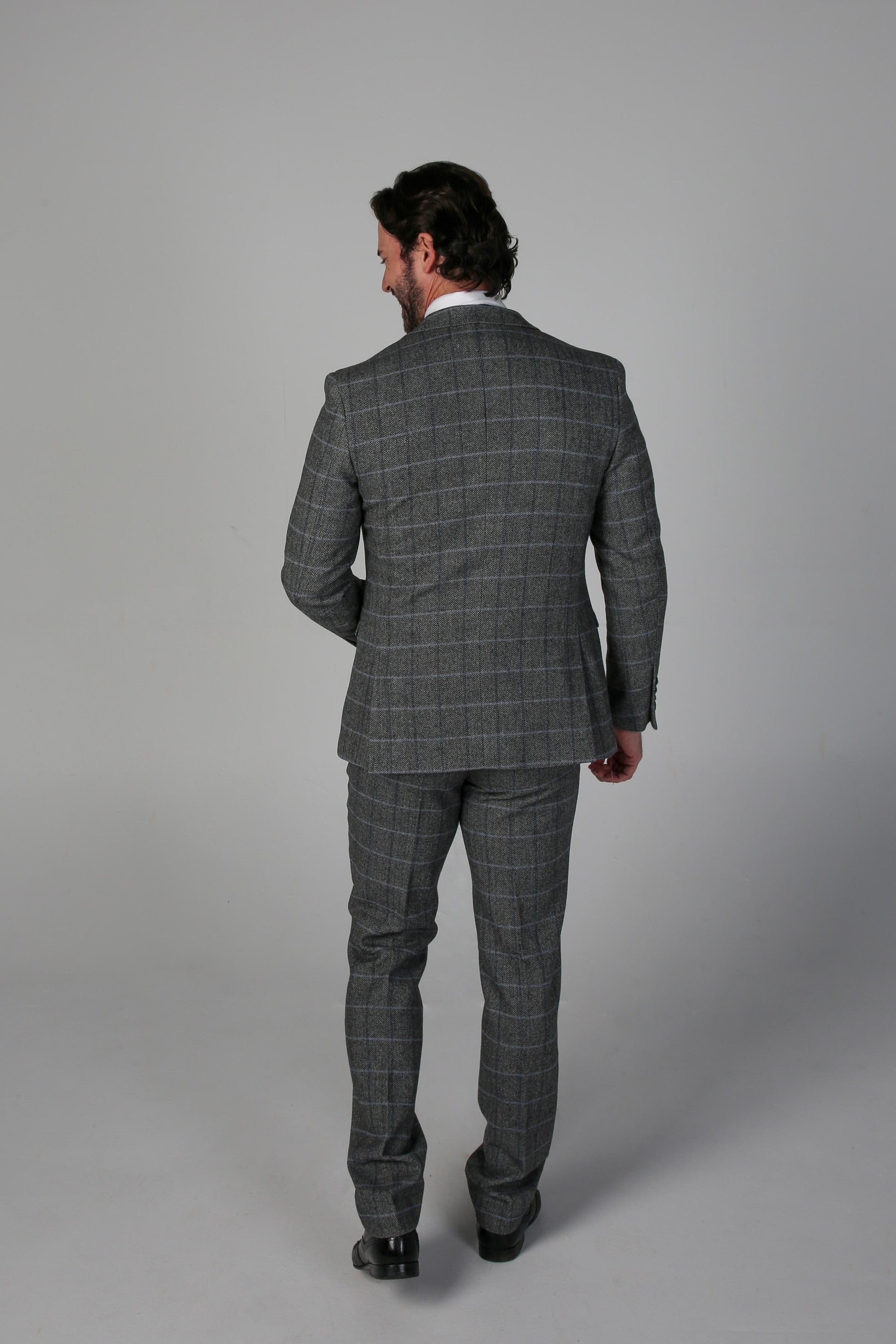 Men's Tweed Retro Windowpane Formal Suit - HARRIS - Grey