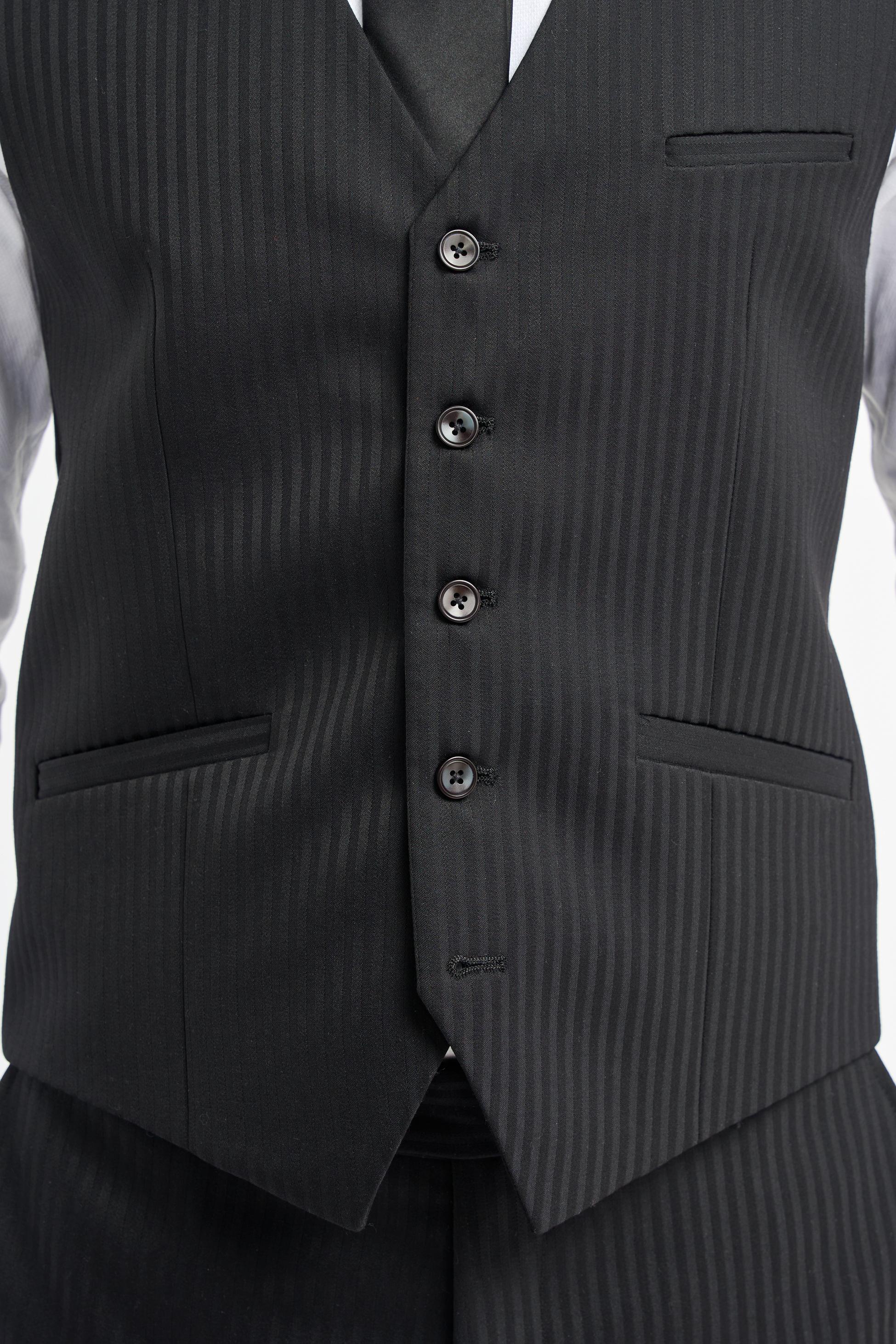 Men’s Black Wool Pinstripe Waistcoat - Roberto - Black