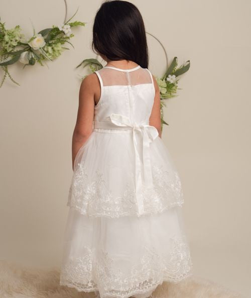 Girls Ivory Layered Lace Dress - FLORANCE - Ivory