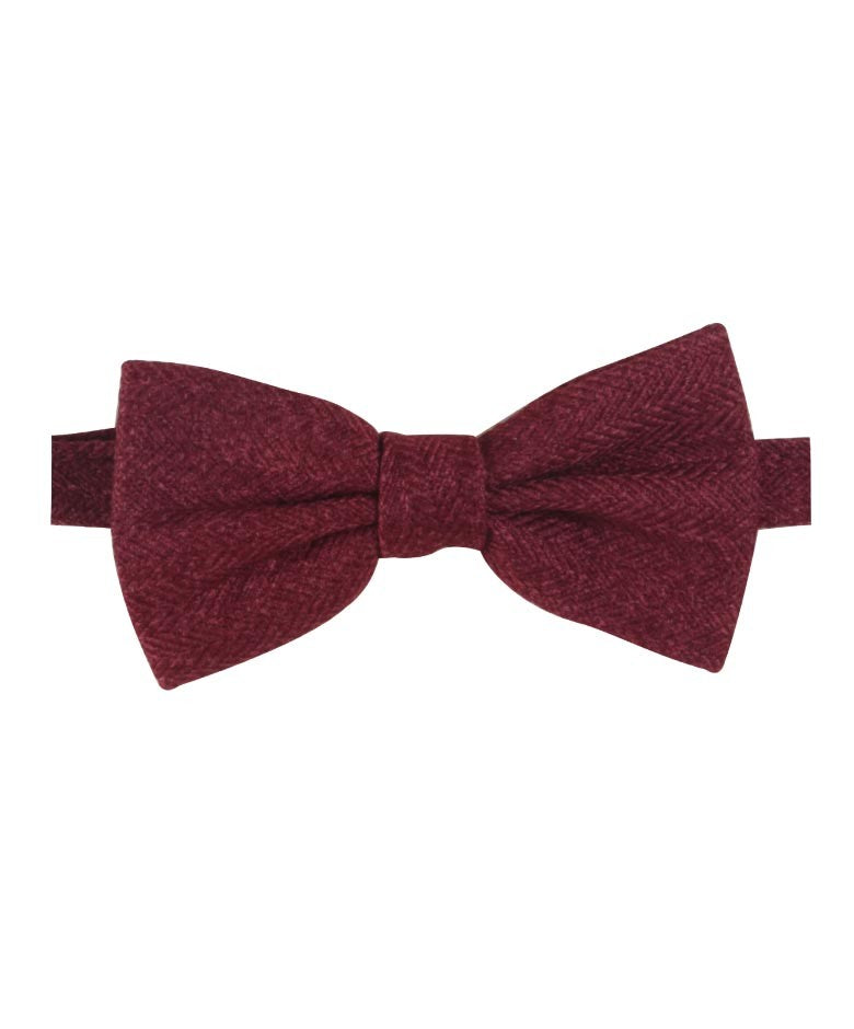 Boys & Men's Herringbone Tweed Bow Tie and Pocket Square - Burgundy