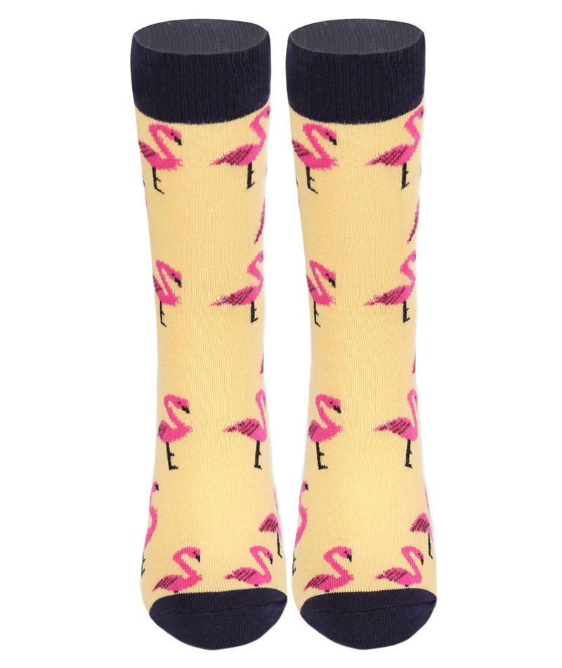 Unisex Kids Flamingo Socks- Novelty - Yellow - Pink- Navy Blue