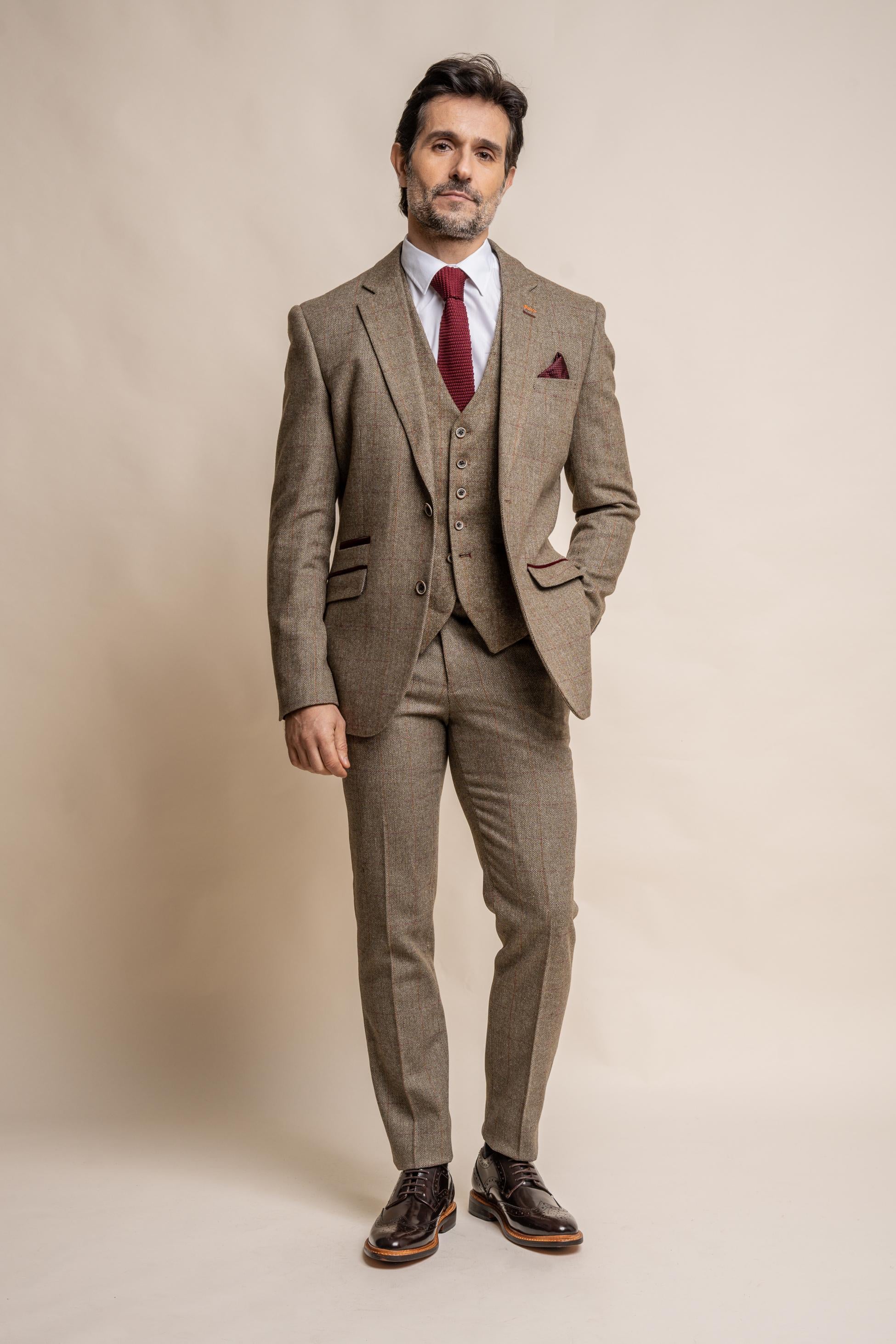 Men's Tweed Check Green Formal Suit - Gaston Sage - Sage Green