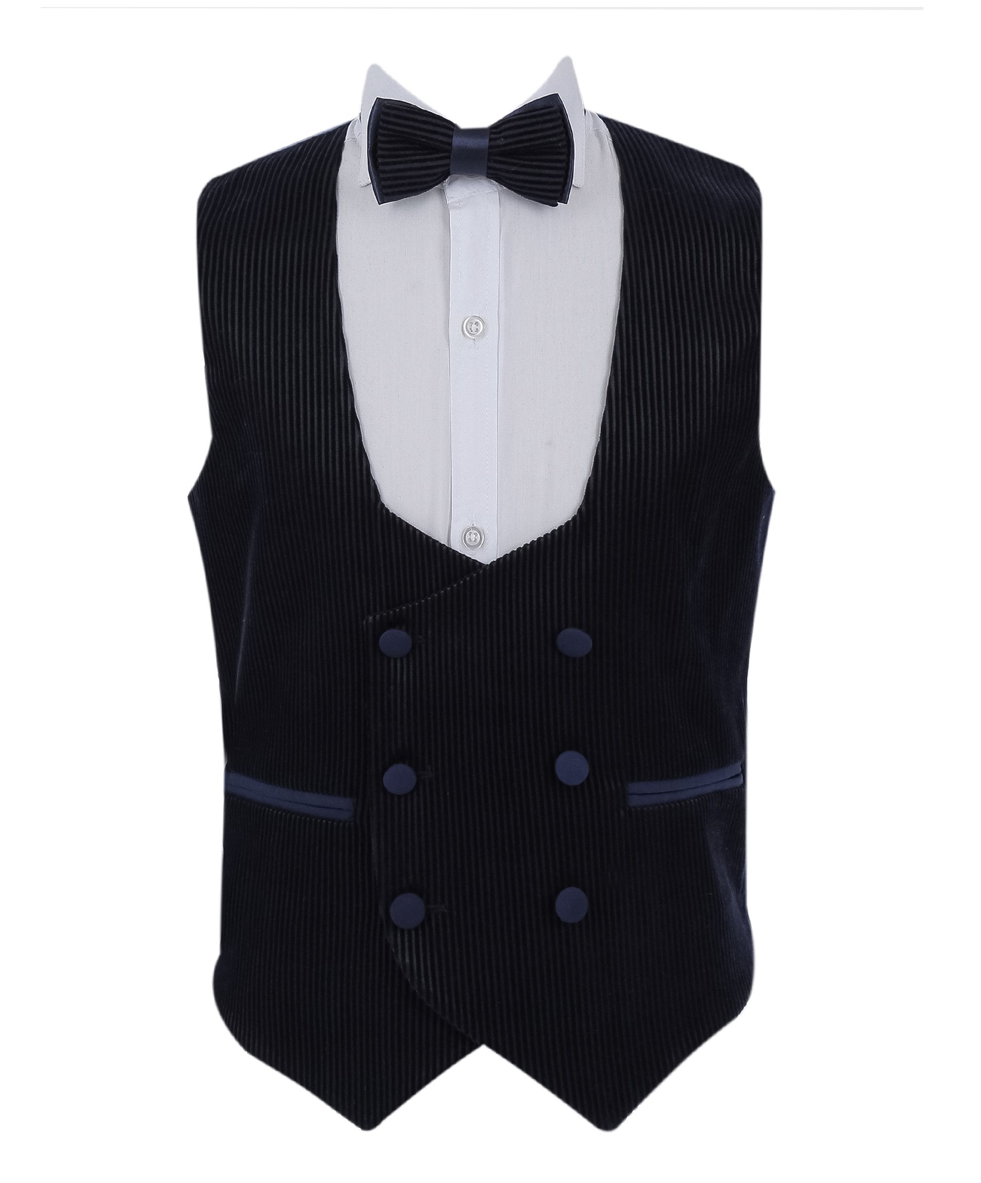 Boys Tuxedo Suit - Corduroy Velvet Waistcoat & shawl lapel - Navy Blue