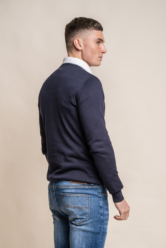 Men's Cotton Slim Fit Crewneck Jumper - Navy Blue