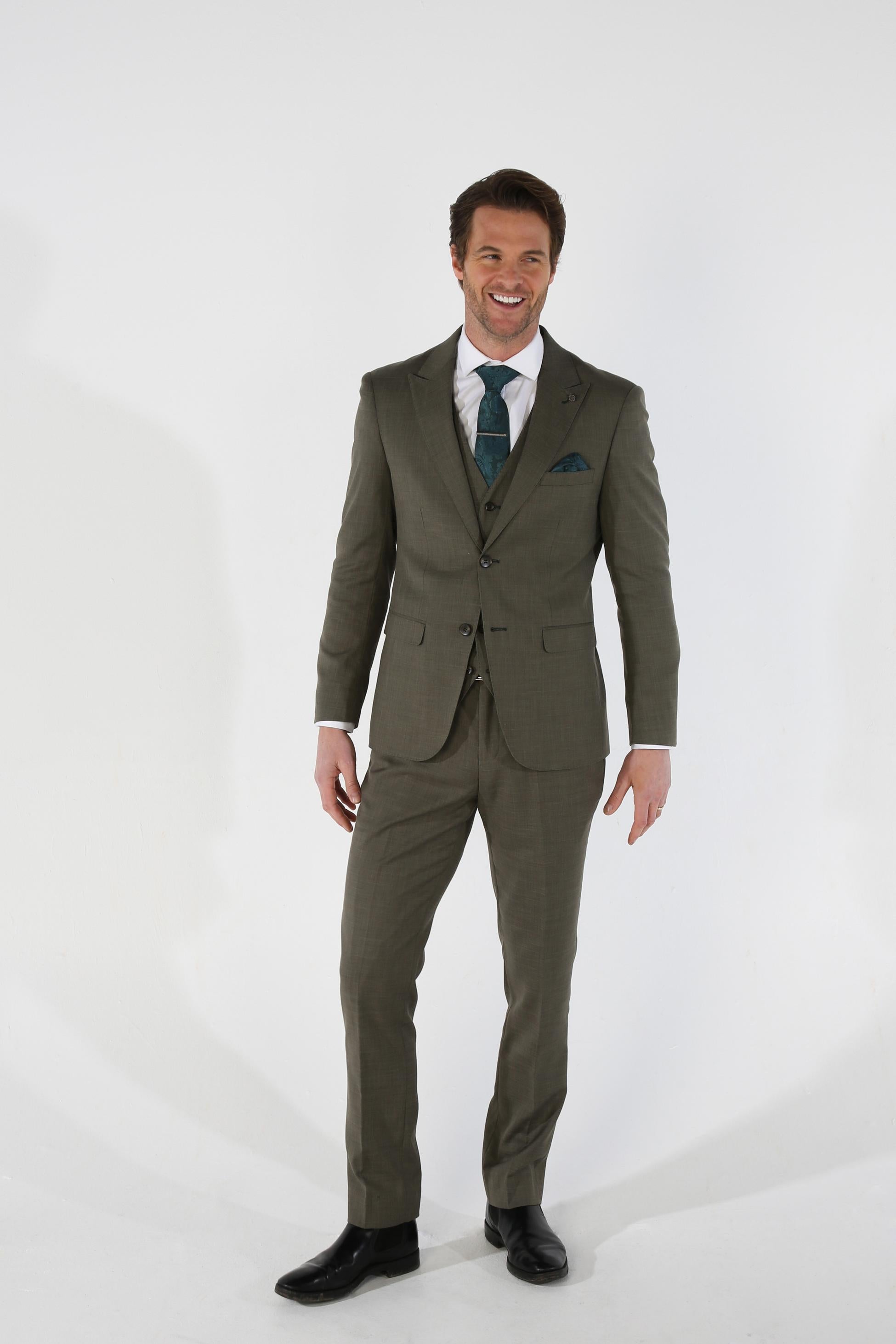 Men's Tailored Fit Plaid Formal Suit - KURT - Sage Green