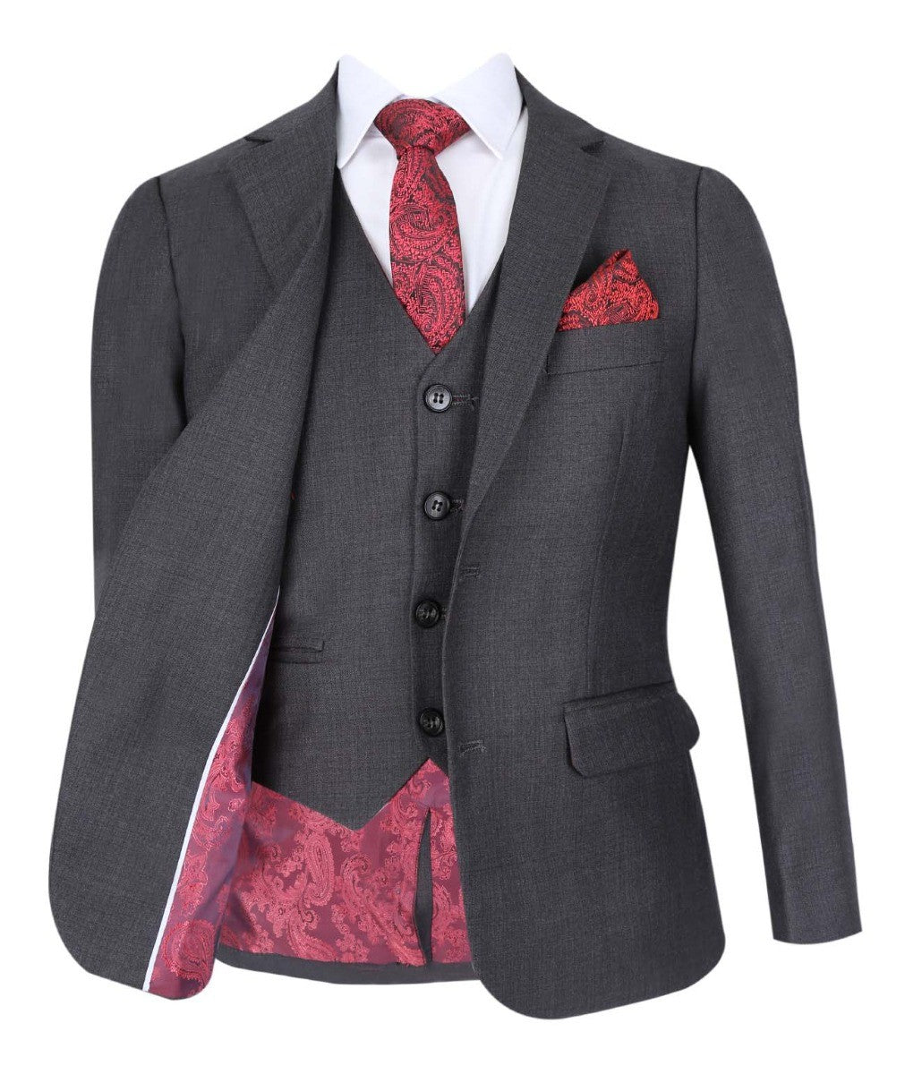 Boys Tailored Fit Formal Suit- CHARLES Charcoal - Charcoal Grey