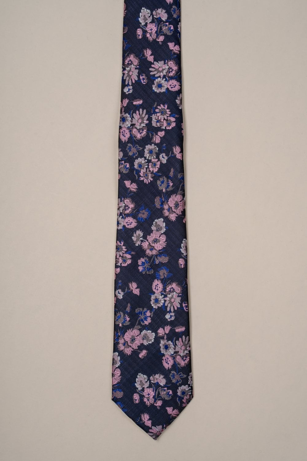 Men's Floral Patterned Tie - Navy and Pink