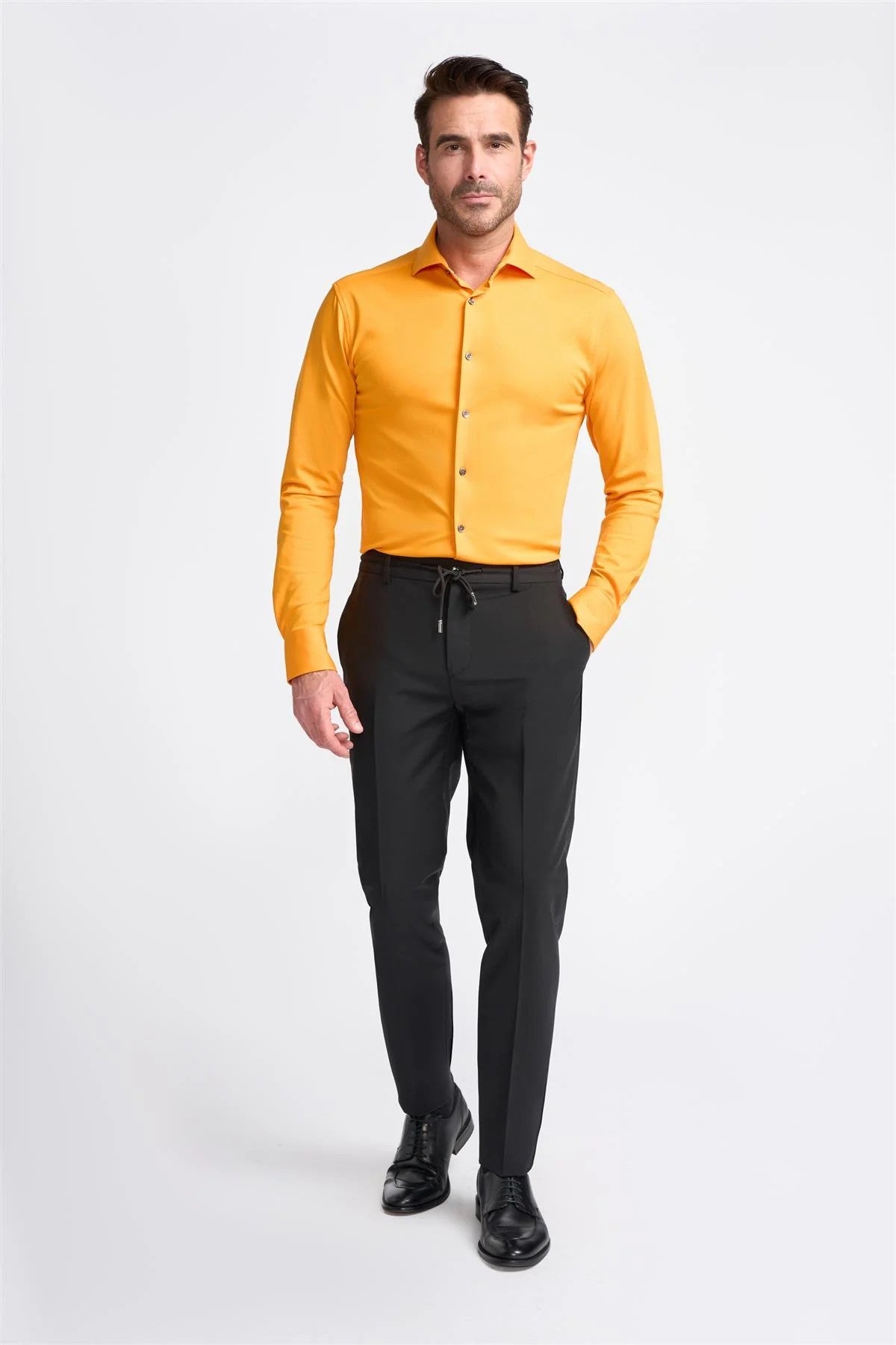 Men's Cotton Slim Fit Long Sleeve Shirt - ASHLEY - Flame Orange