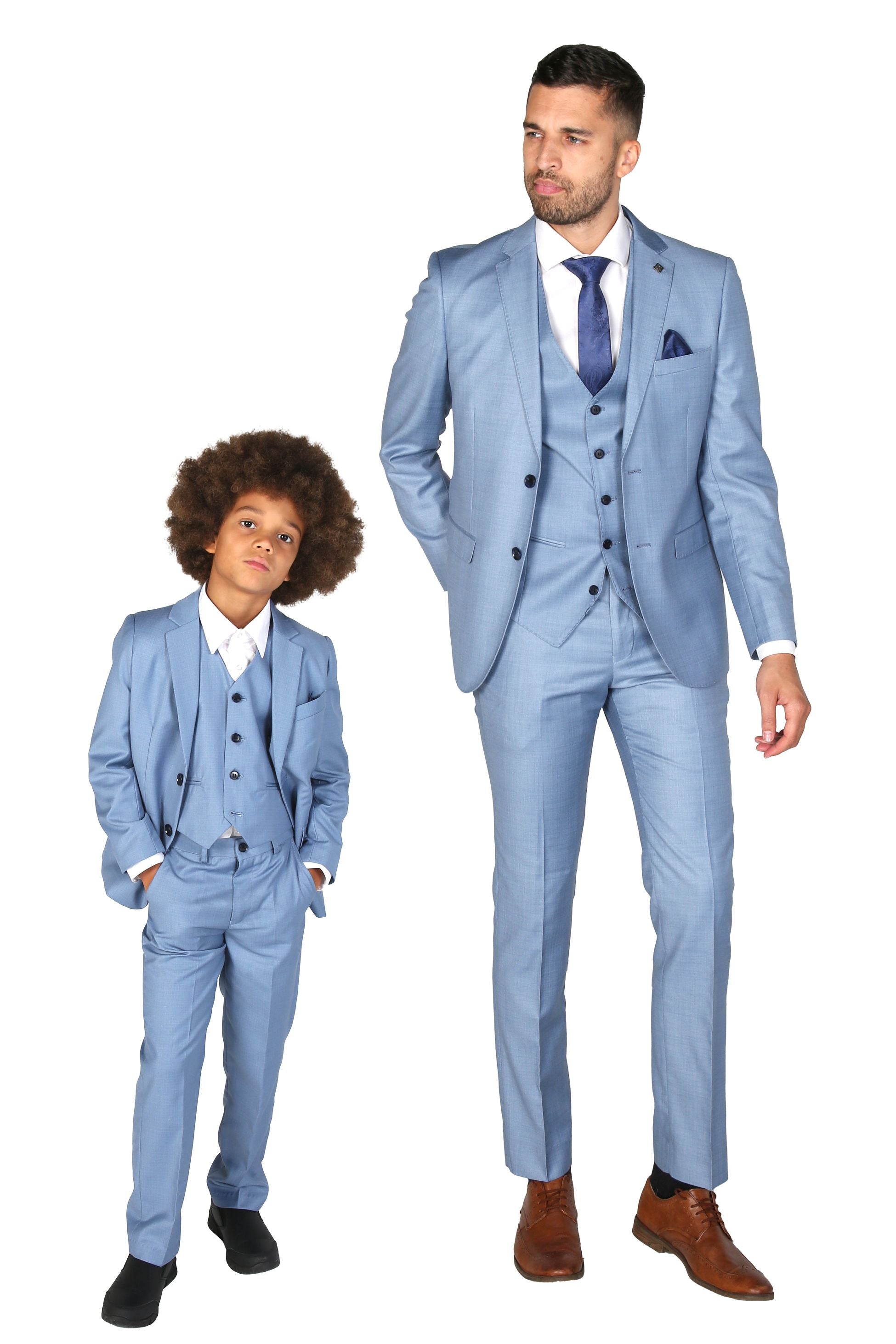 Boys Tailored Fit Suit Set In Sky Blue - Charles - Blue