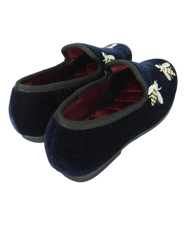 Boys Velvet Bee Embroidered Slip On Loafers - Navy Blue