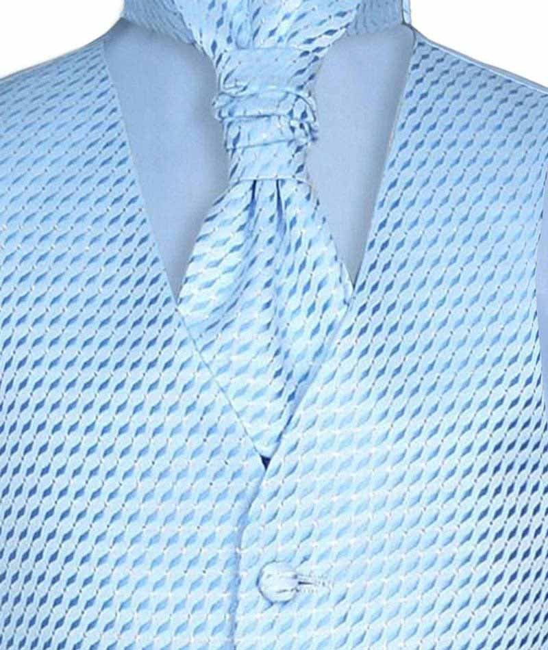 Boys Patterned Waistcoat Cravat Hanky Set - Baby Blue